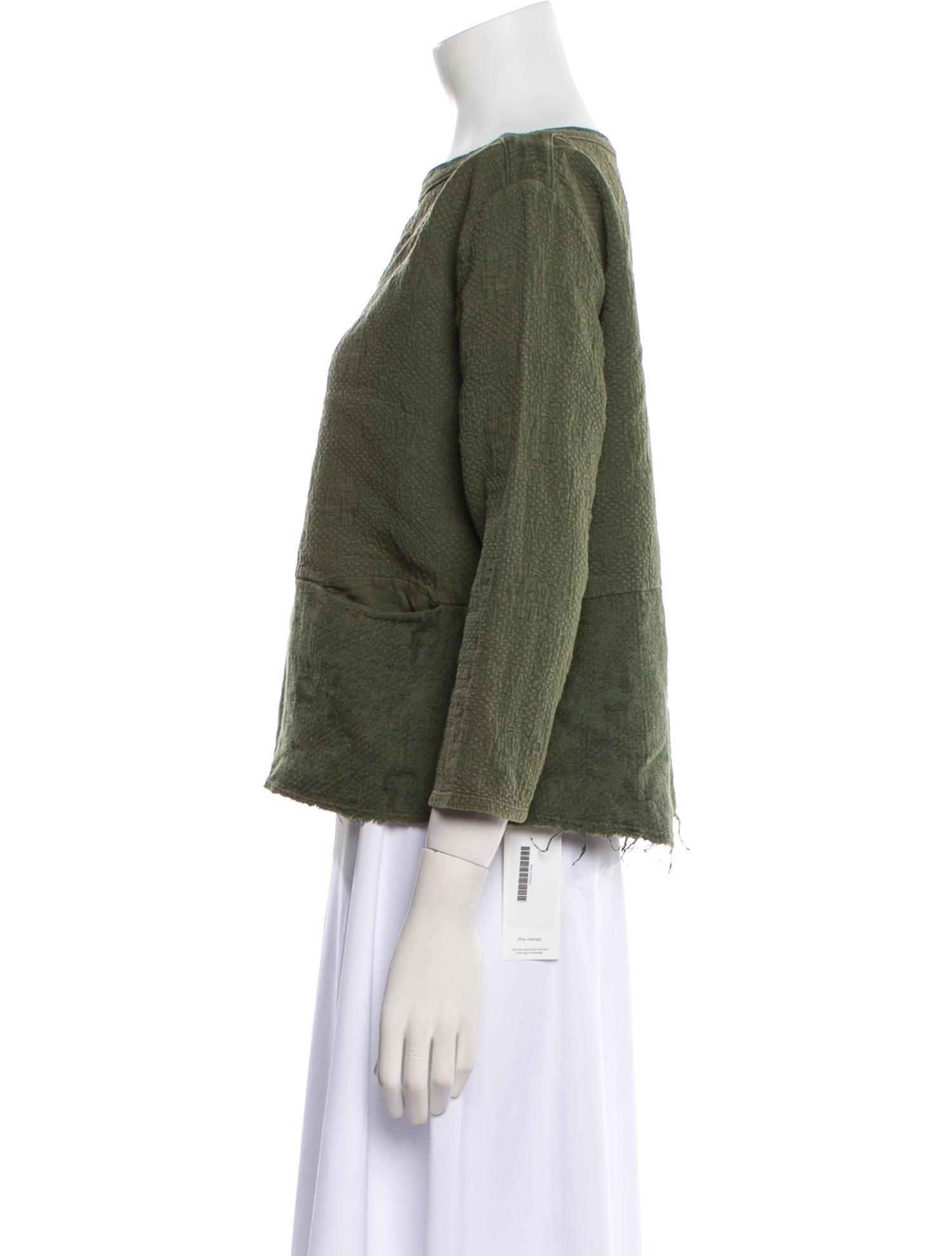 Black Crane Bateau Neckline Three-Quarter Sleeve Crop Top