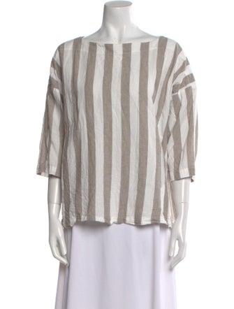 Black Crane Striped Scoop Neck Blouse