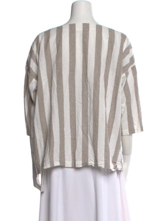 Black Crane Striped Scoop Neck Blouse