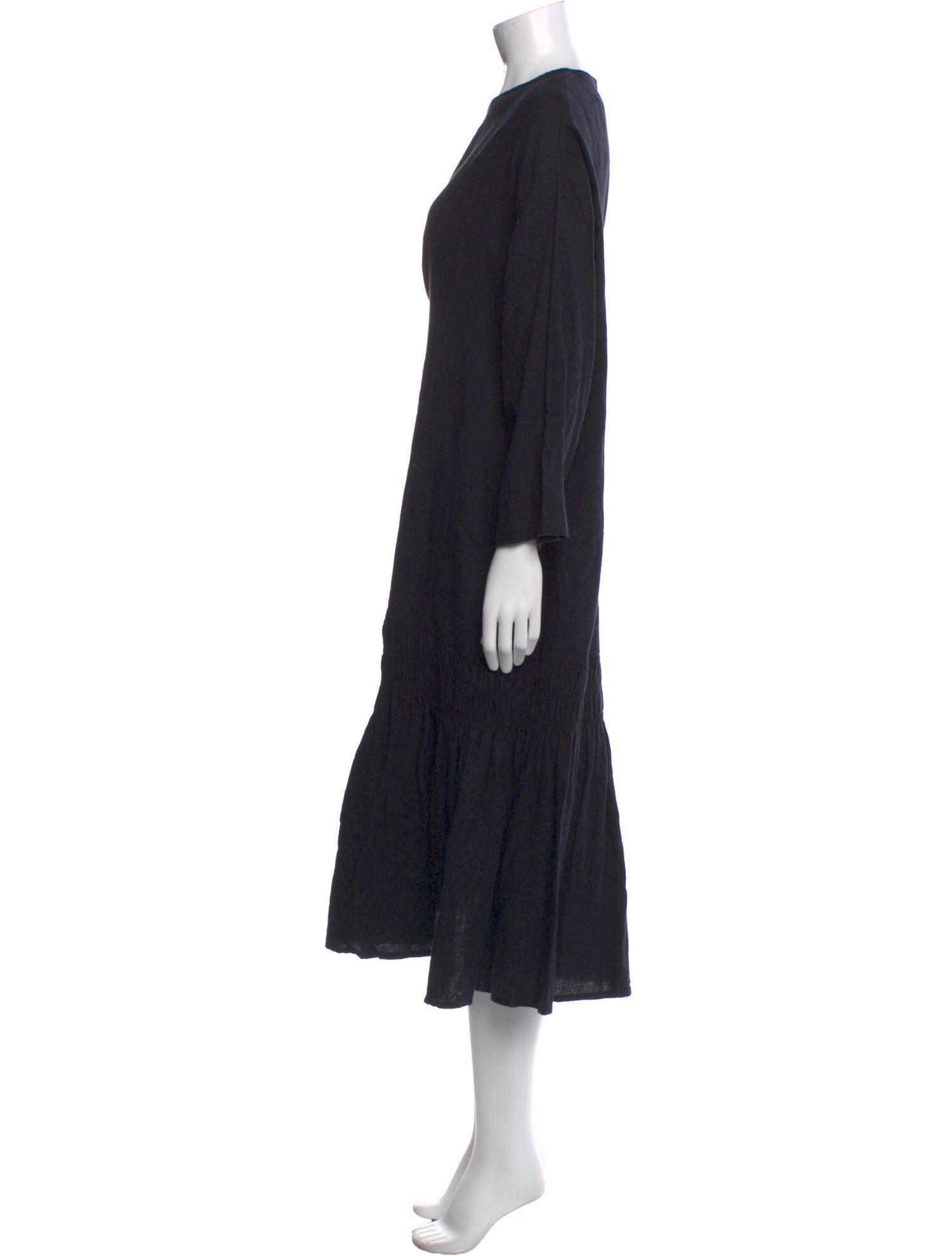 Black Crane Crew Neck Midi Length Dress