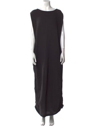 Black Crane Bateau Neckline Long Dress