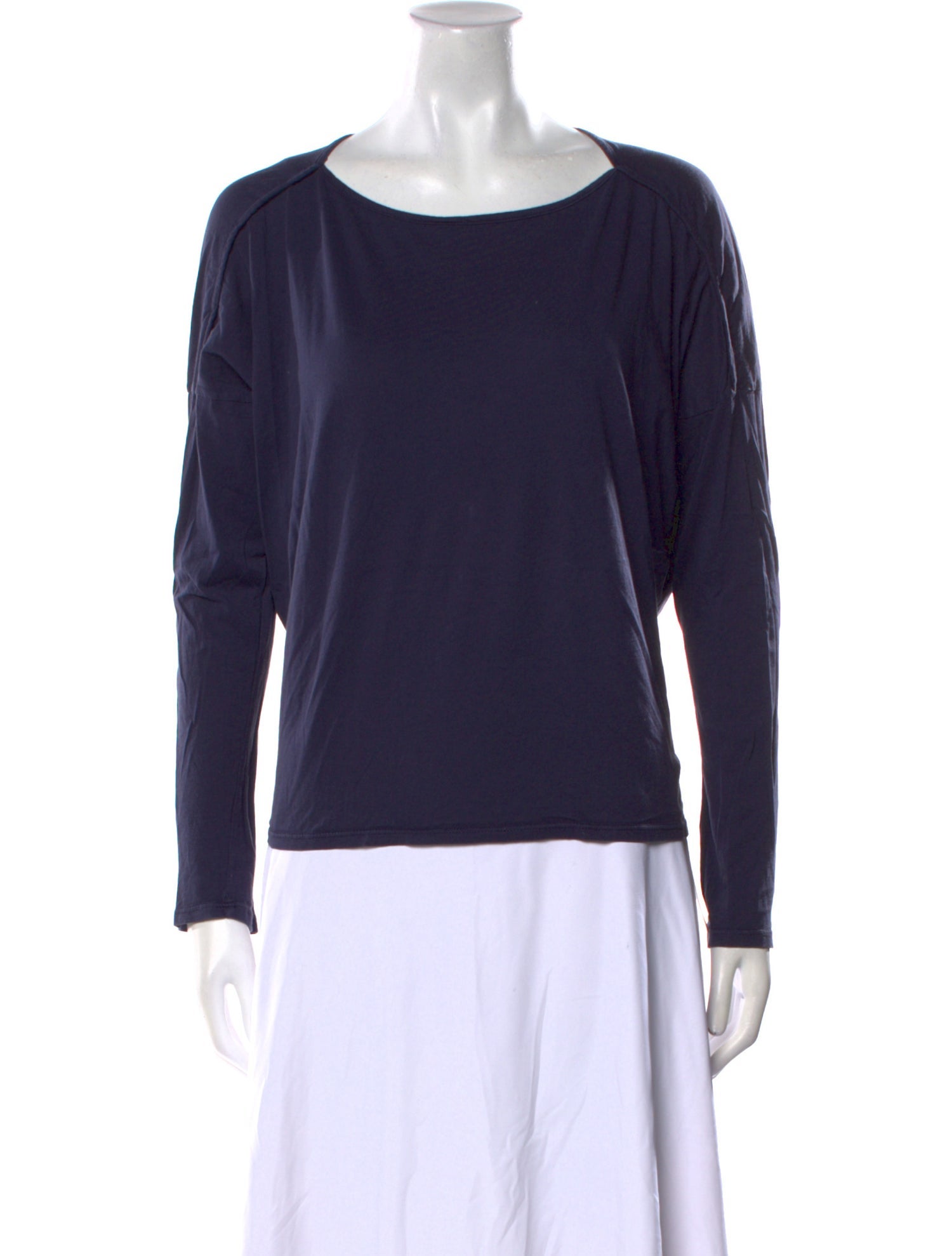 Black Crane Bateau Neckline Long Sleeve Top