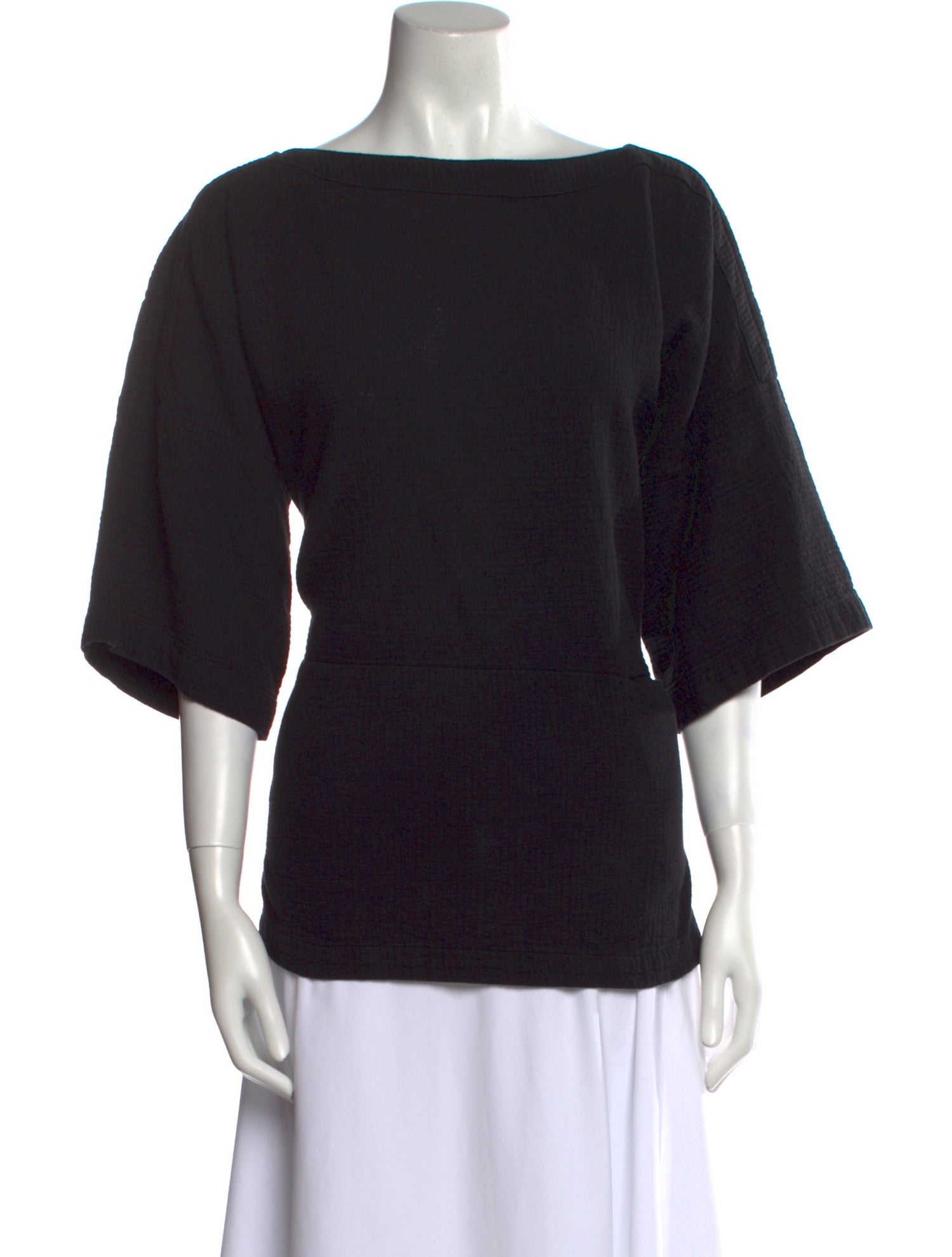 Black Crane Bateau Neckline Three-Quarter Sleeve Top
