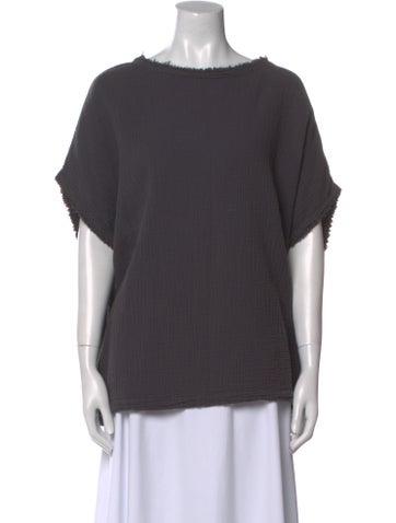 Black Crane Tops Bateau Neckline Short Sleeve T-Shirt XS