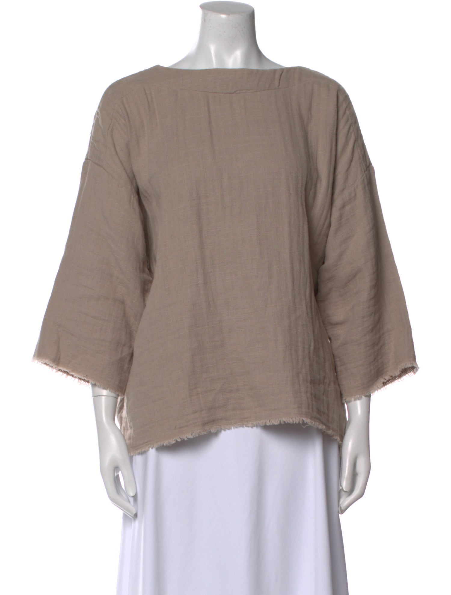 Black Crane Bateau Neckline Three-Quarter Sleeve Blouse