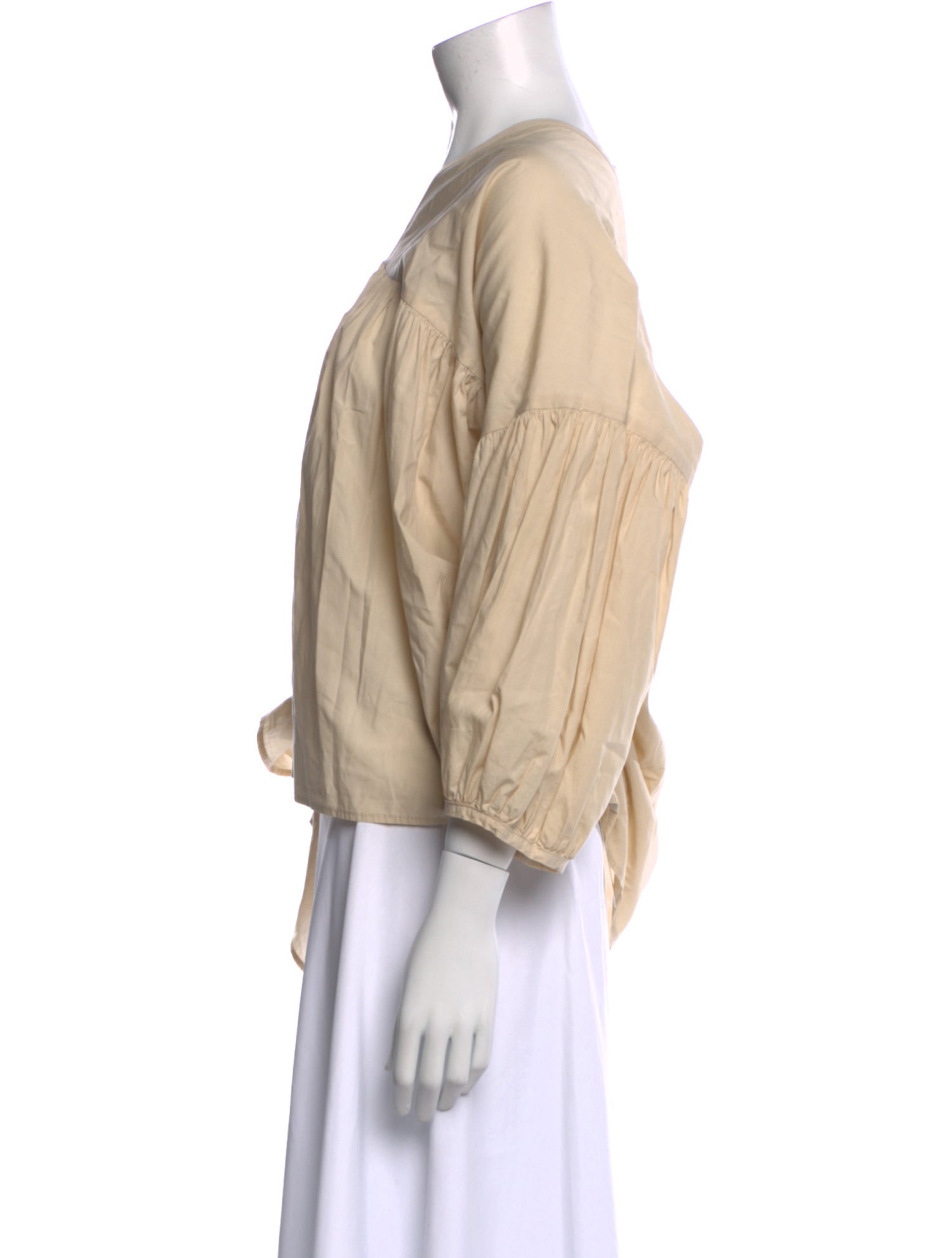 Black Crane V-Neck Three-Quarter Sleeve Blouse