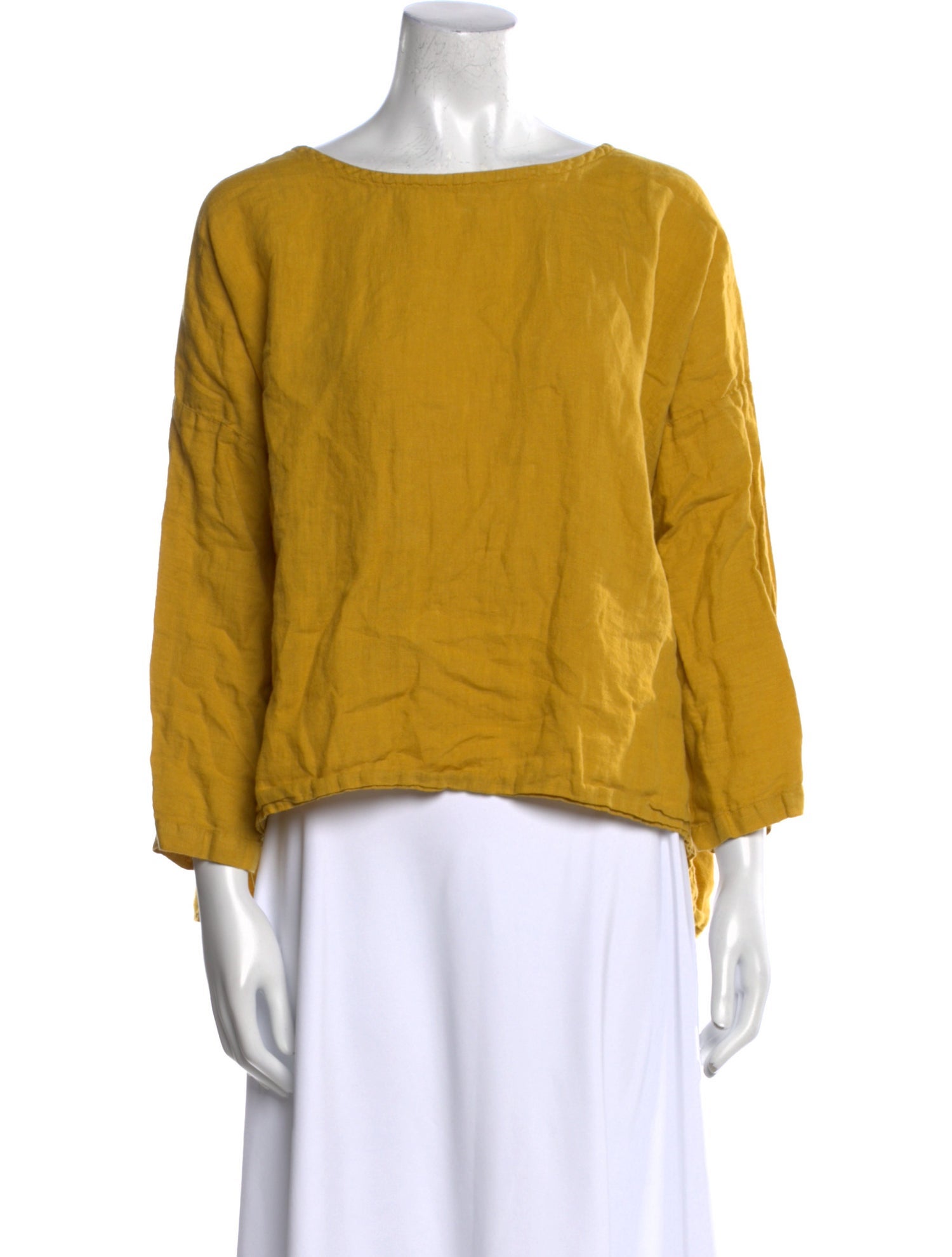 Black Crane Linen Bateau Neckline Blouse