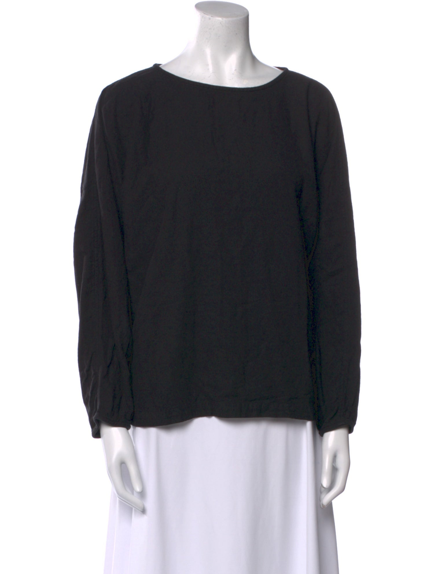 Black Crane Bateau Neckline Three-Quarter Sleeve Blouse