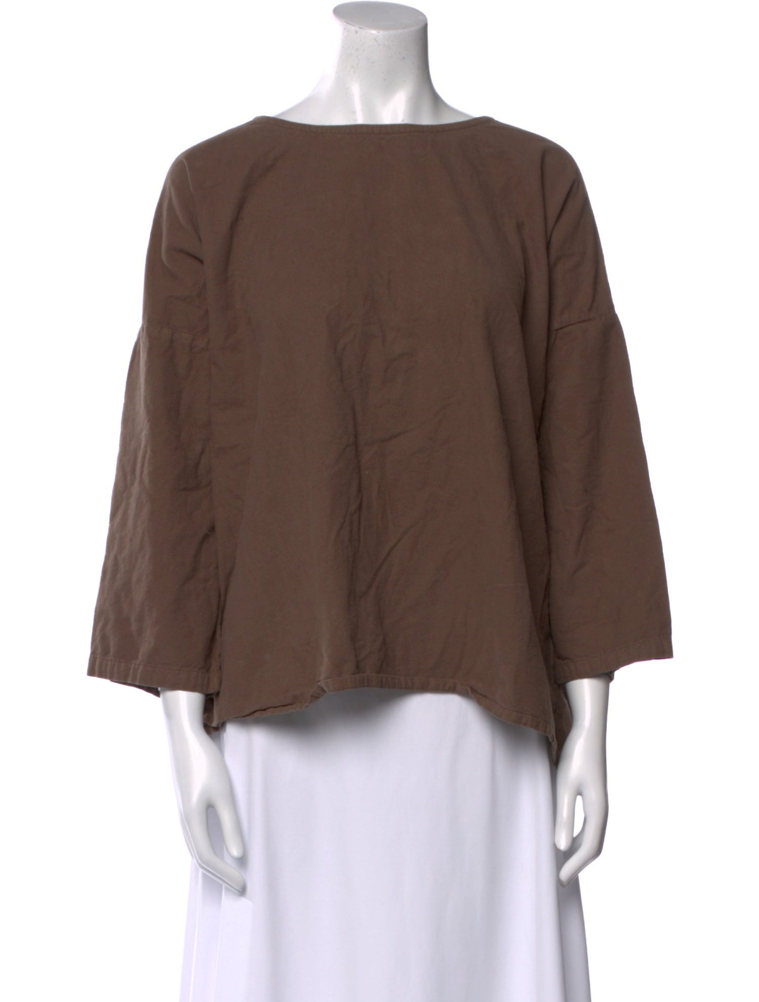 Black Crane Bateau Neckline Three-Quarter Sleeve Blouse