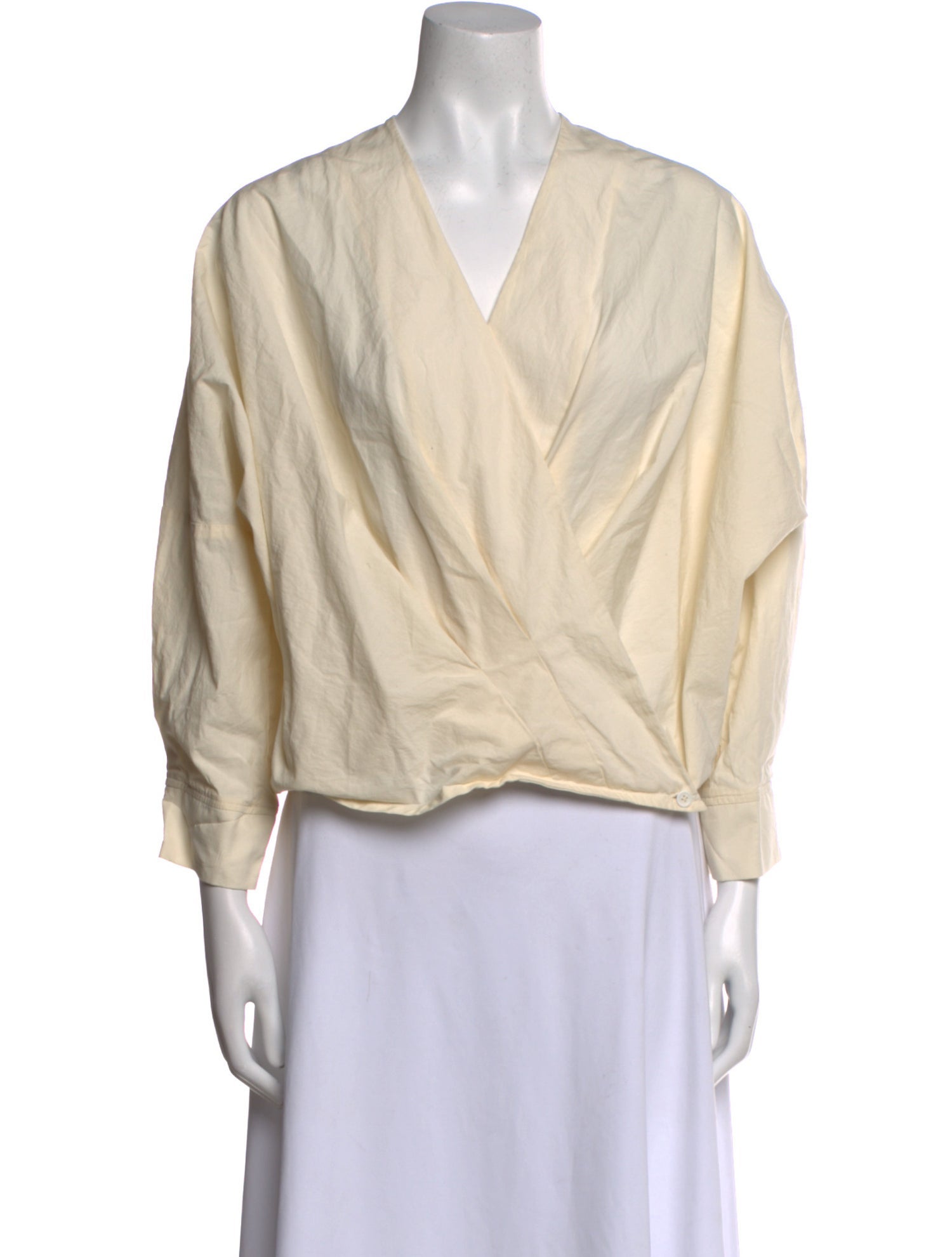 Black Crane V-Neck Three-Quarter Sleeve Blouse