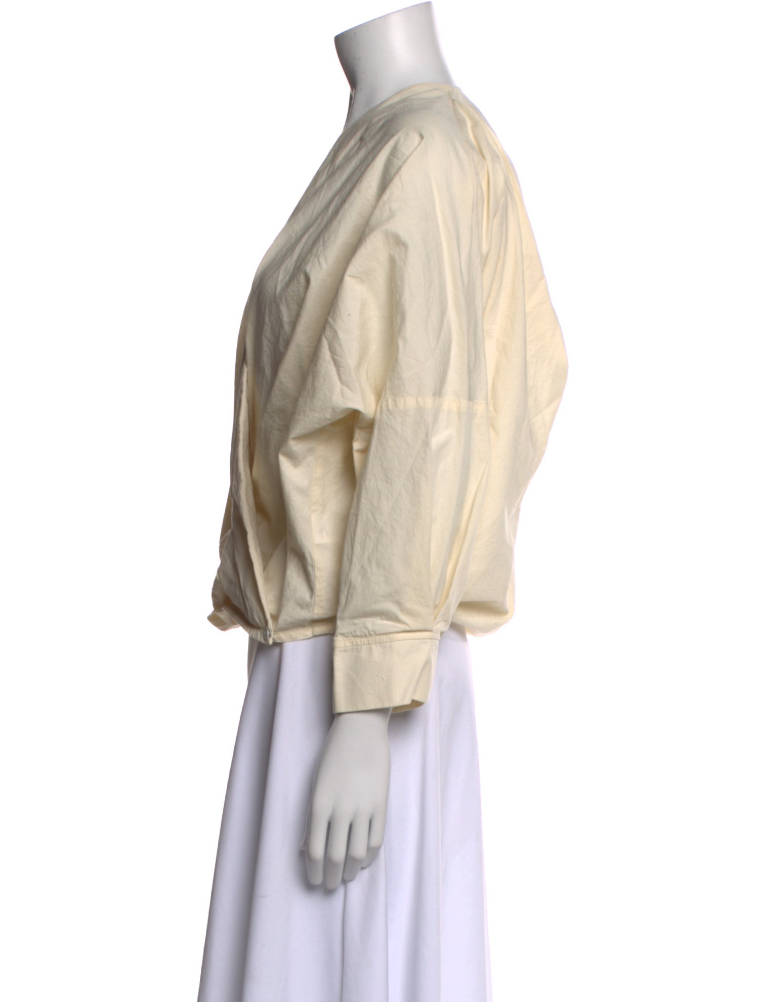 Black Crane V-Neck Three-Quarter Sleeve Blouse