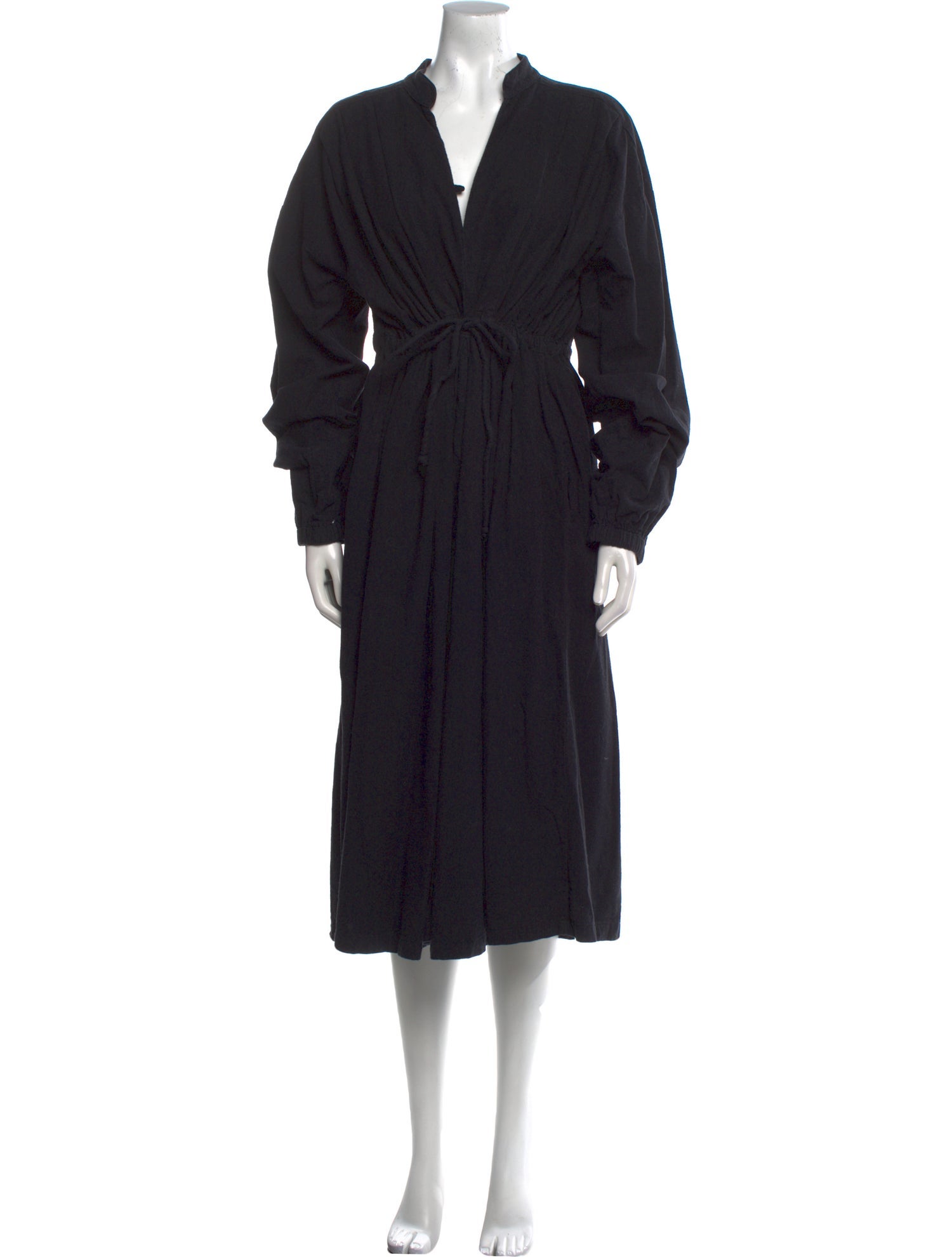 Black Crane V-Neck Midi Length Dress