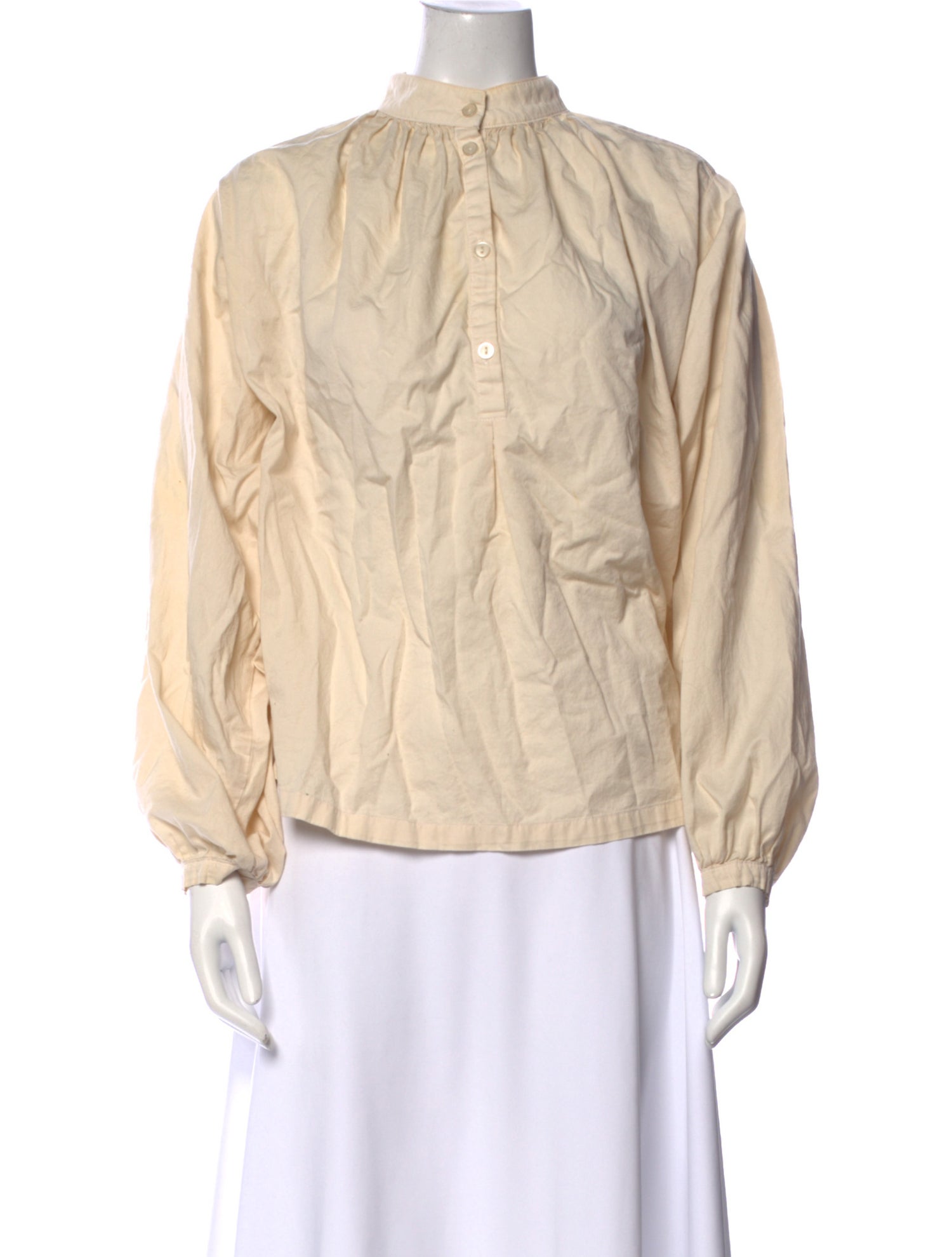 Black Crane Mock Neck Long Sleeve Blouse