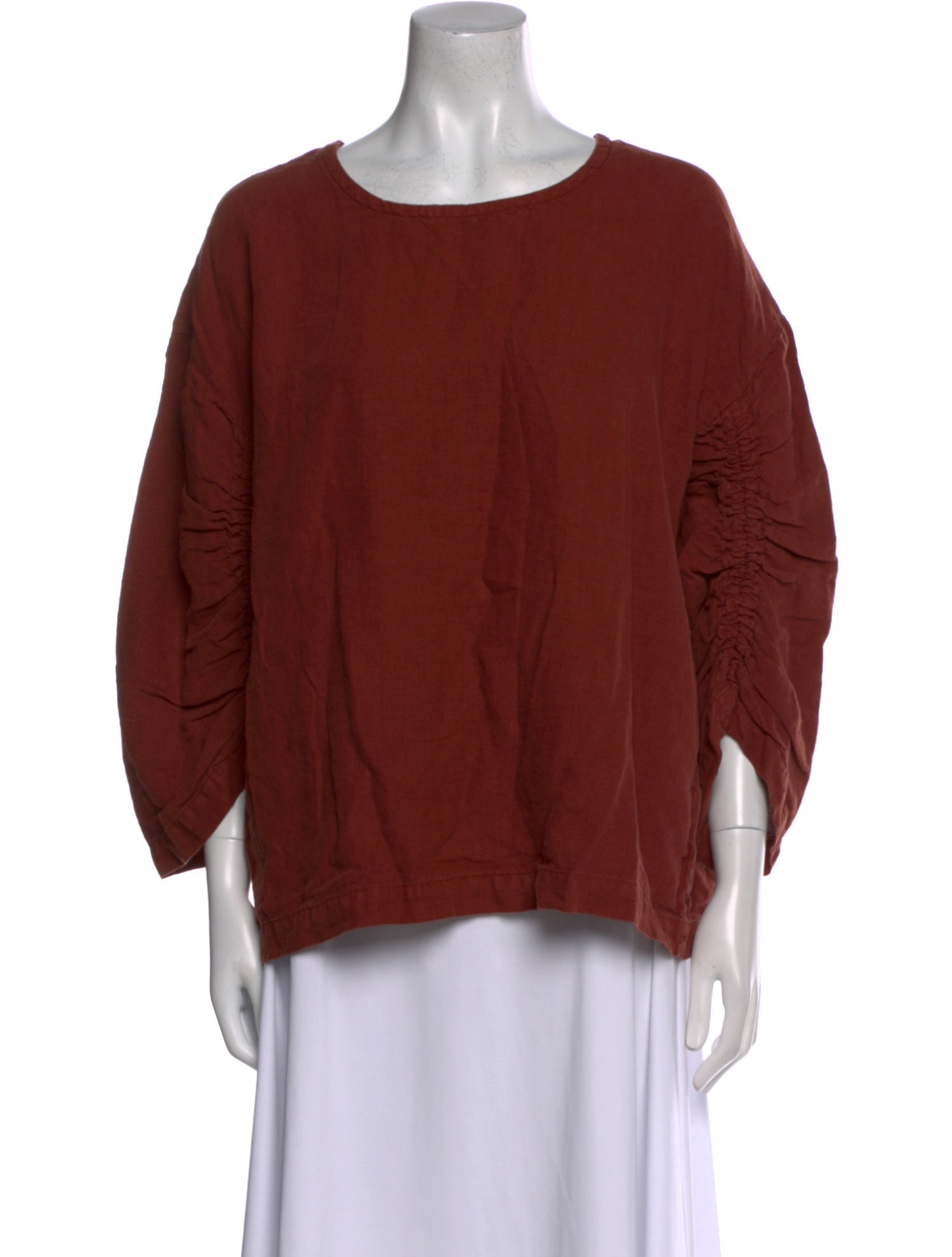 Black Crane Linen Scoop Neck Blouse