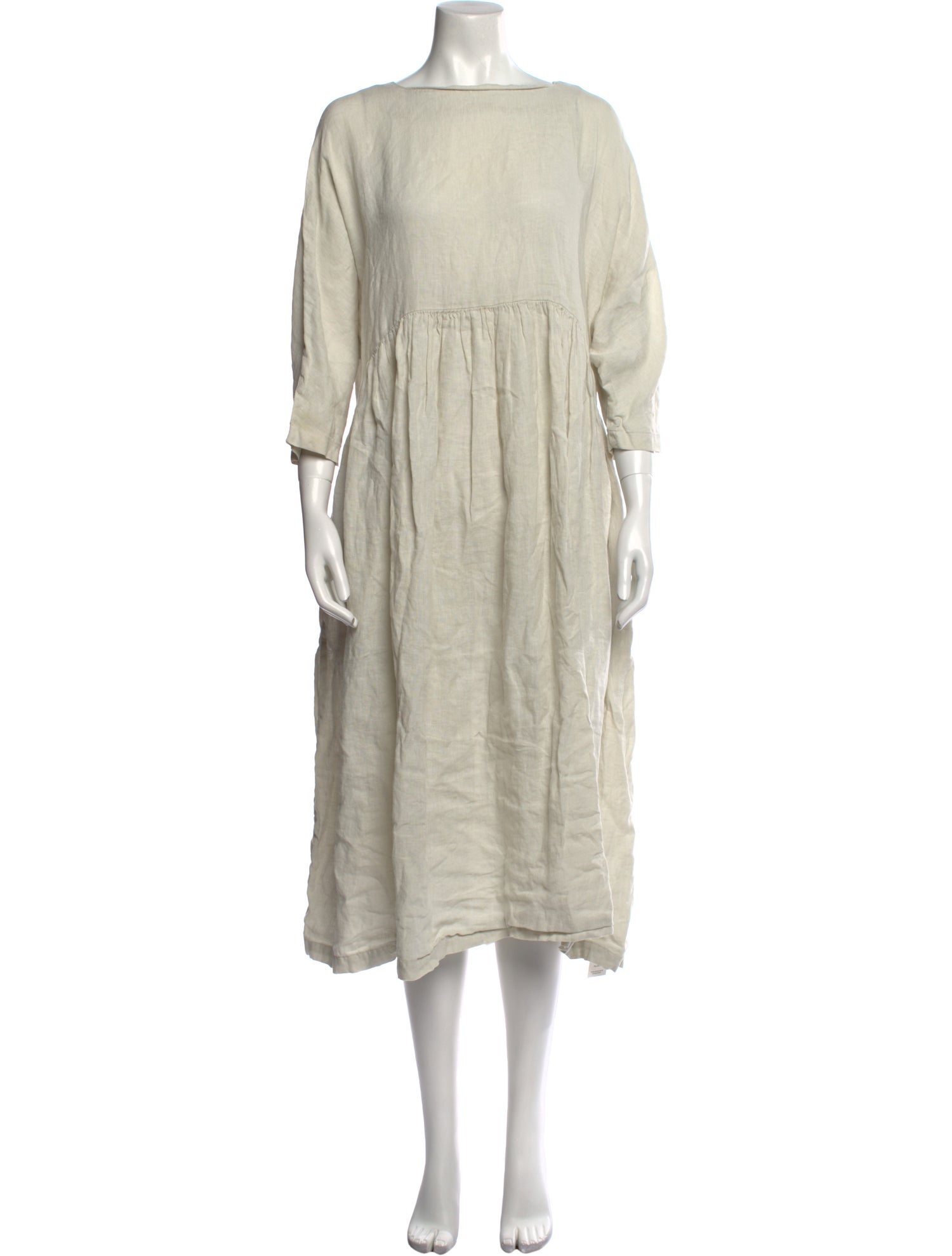 Black Crane Linen Midi Length Dress