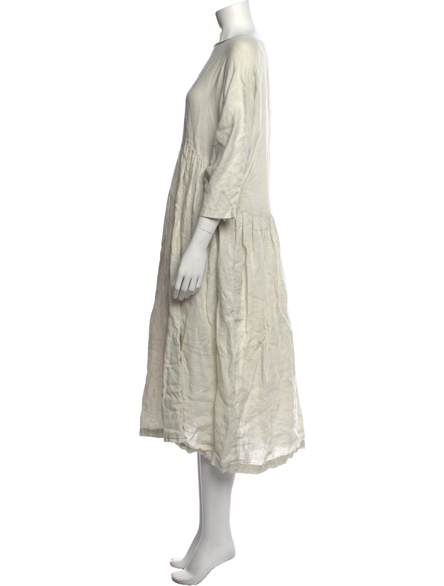 Black Crane Linen Midi Length Dress