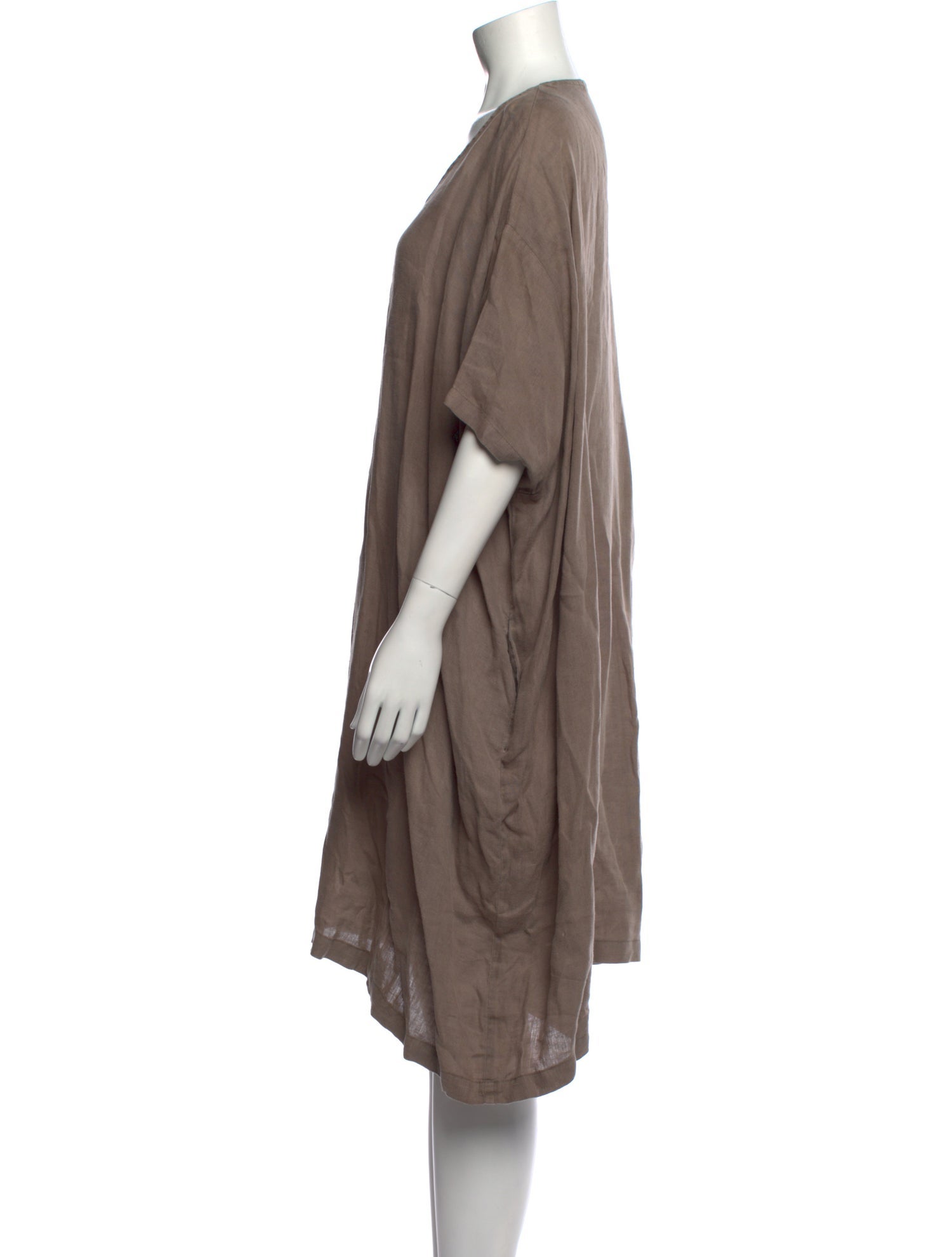 Black Crane Linen Knee-Length Dress