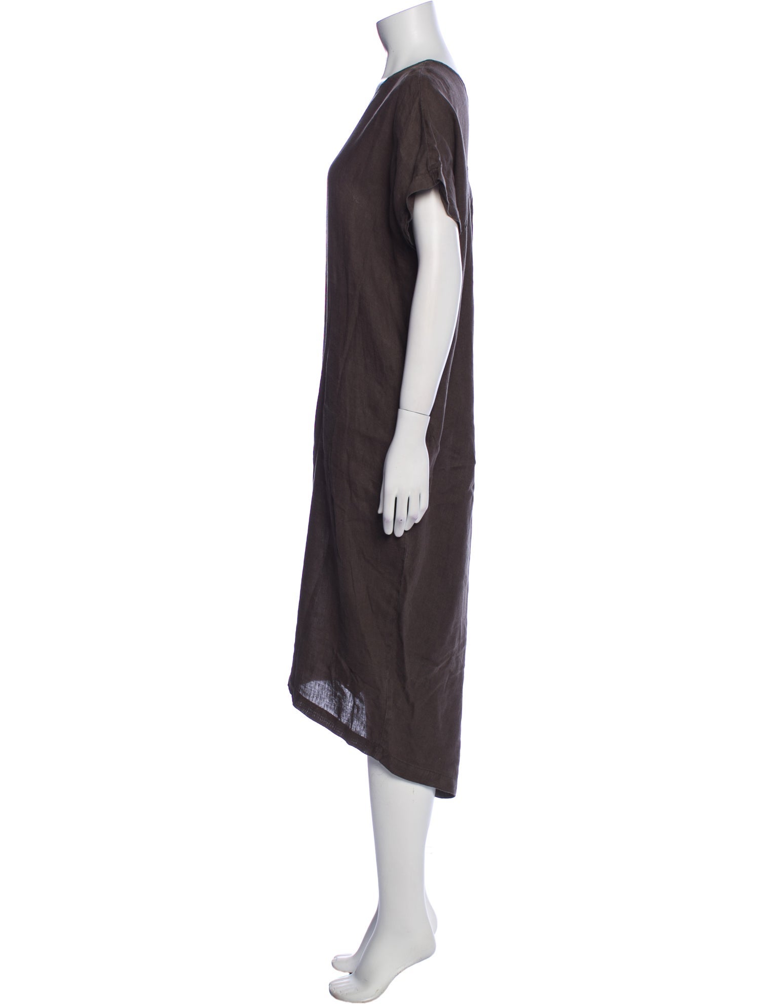 Black Crane Linen Midi Length Dress