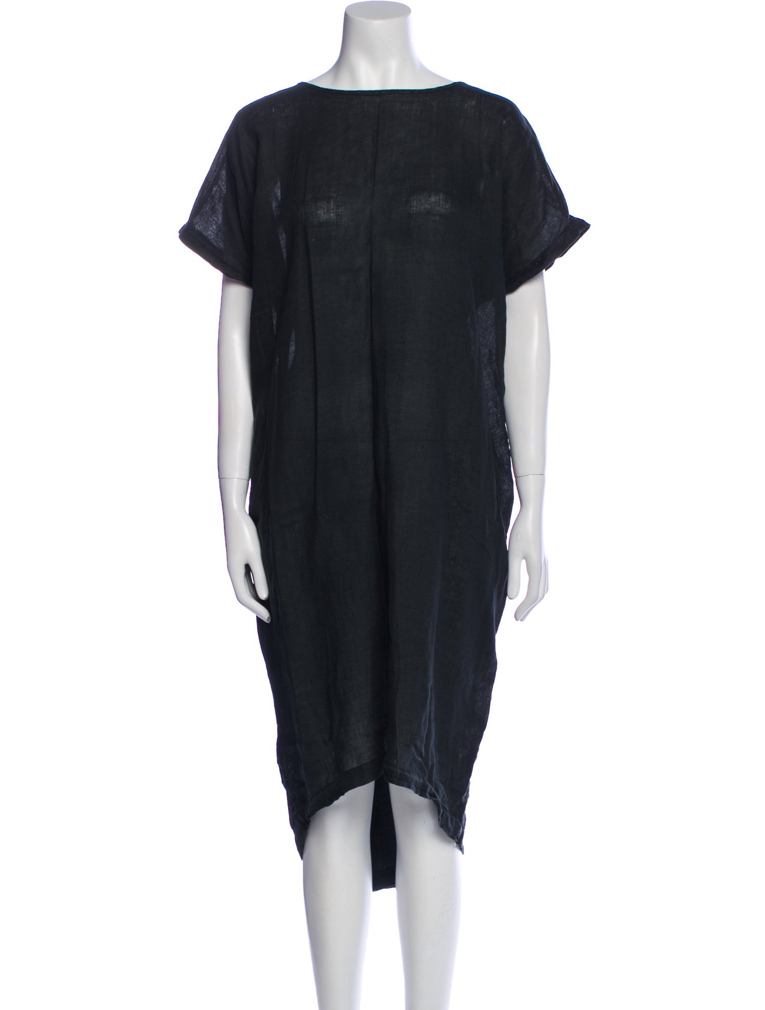 Black Crane Linen Midi Length Dress