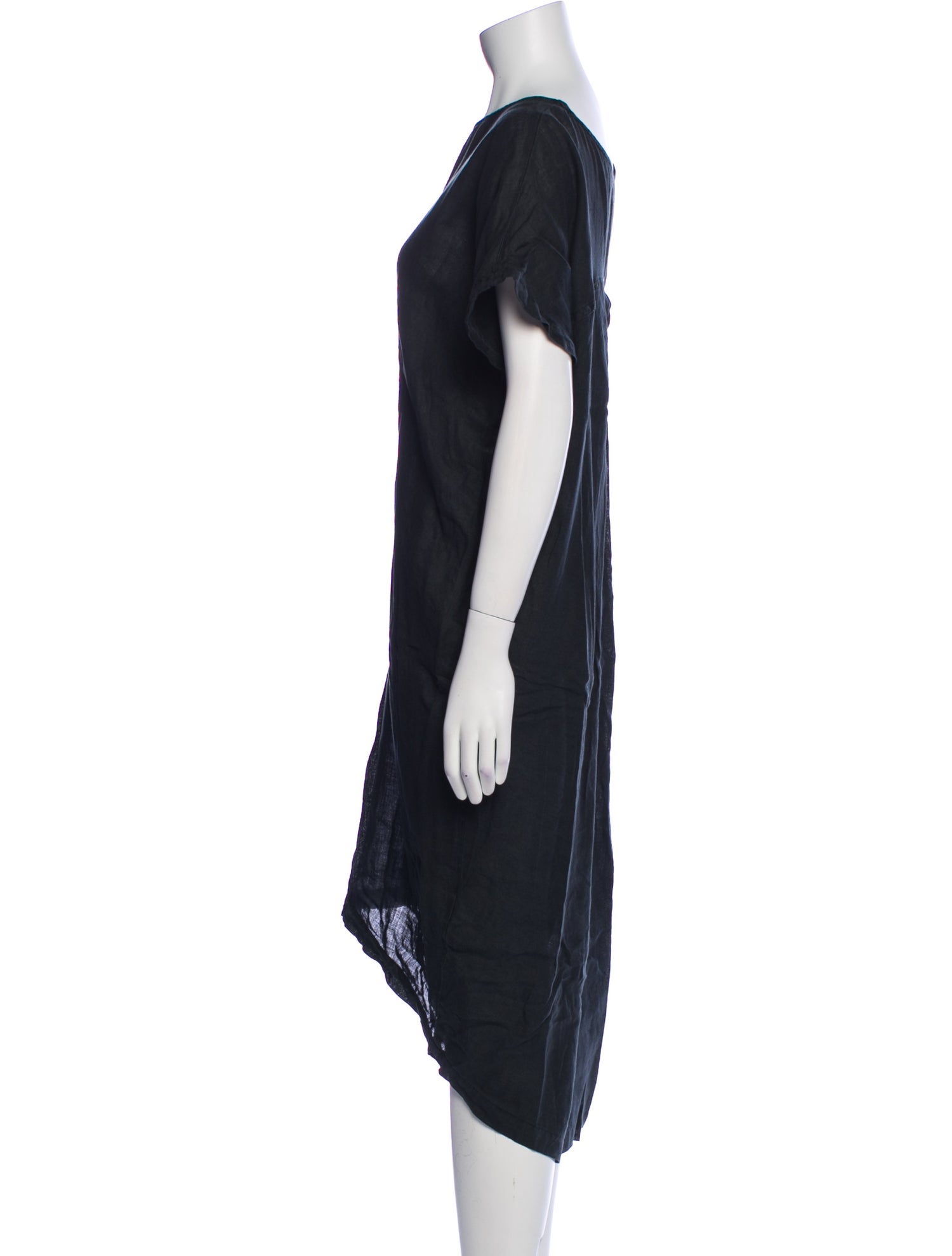Black Crane Linen Midi Length Dress