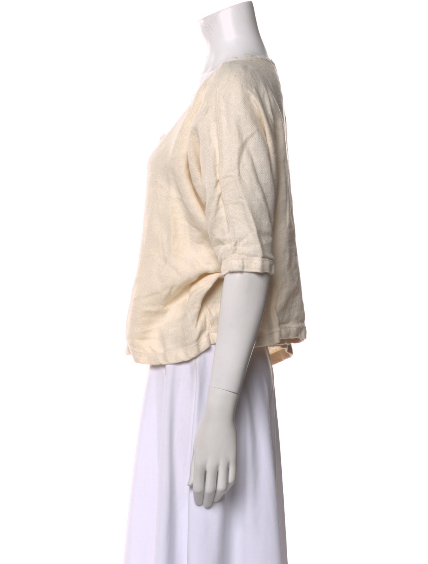 Black Crane Linen Scoop Neck Crop Top