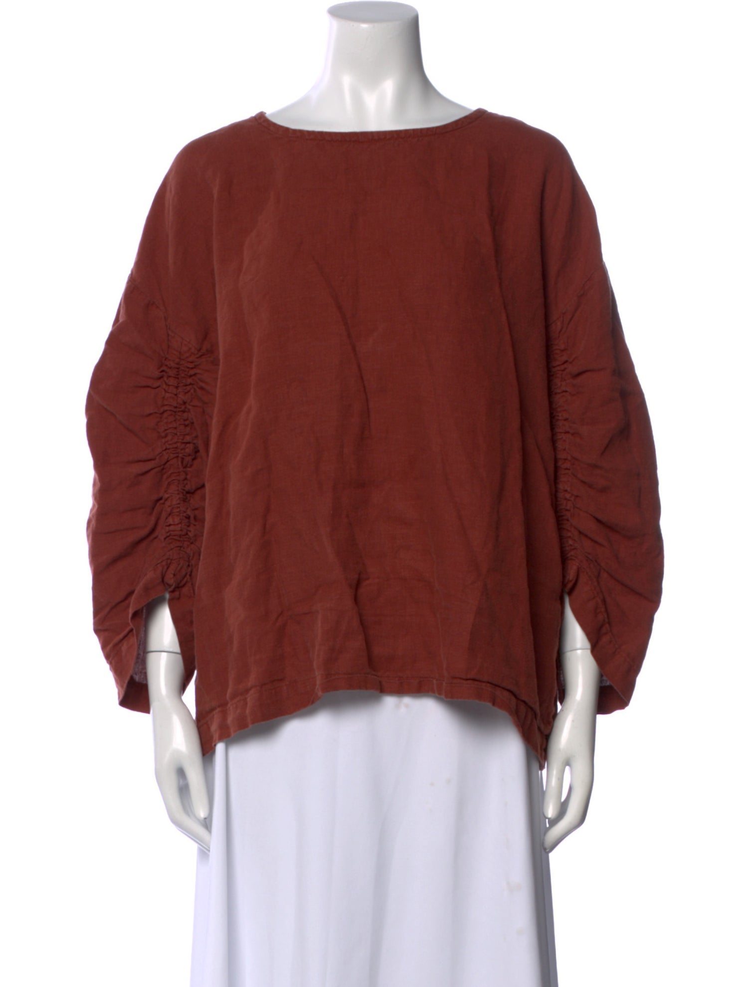 Black Crane Linen Bateau Neckline Blouse