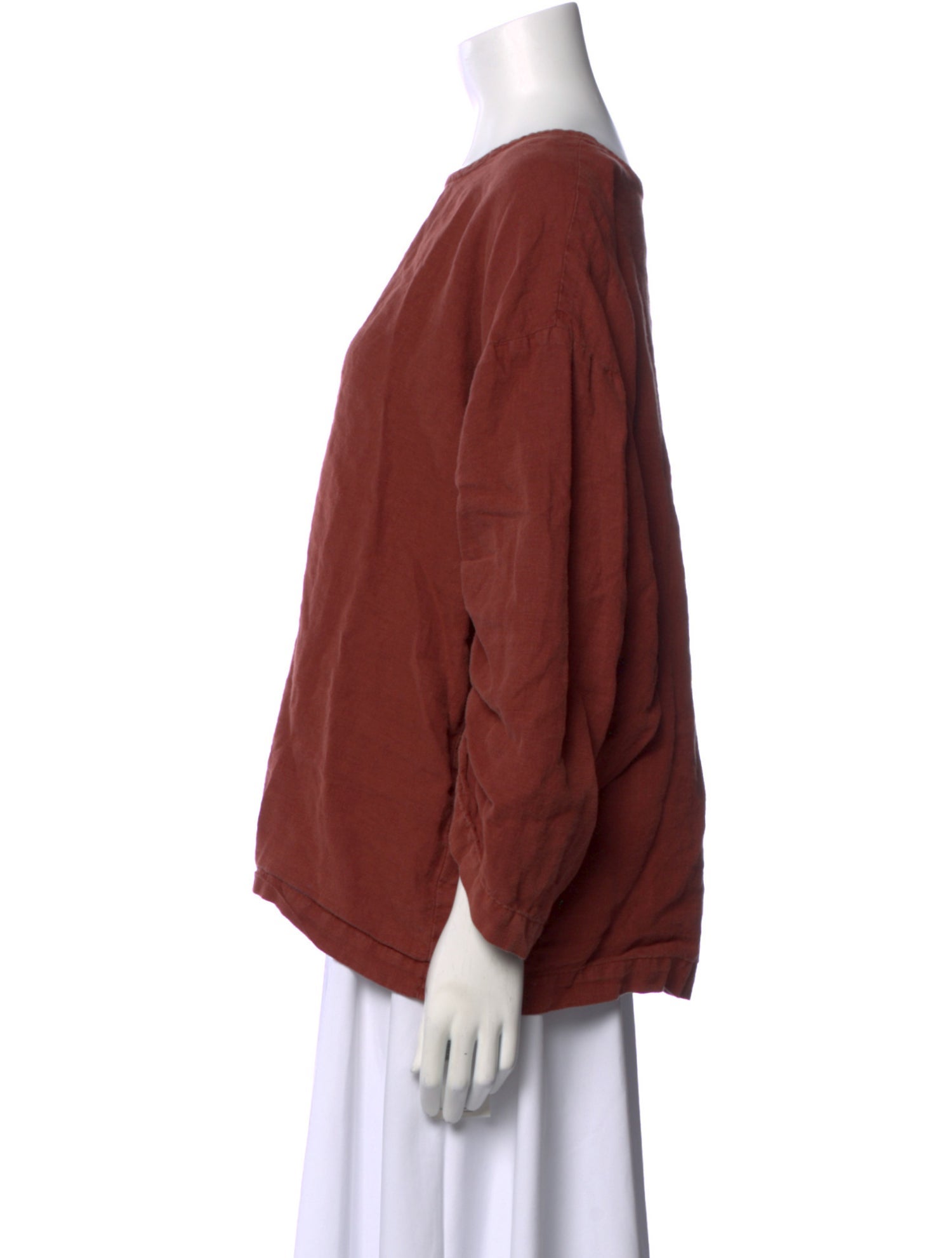 Black Crane Linen Bateau Neckline Blouse