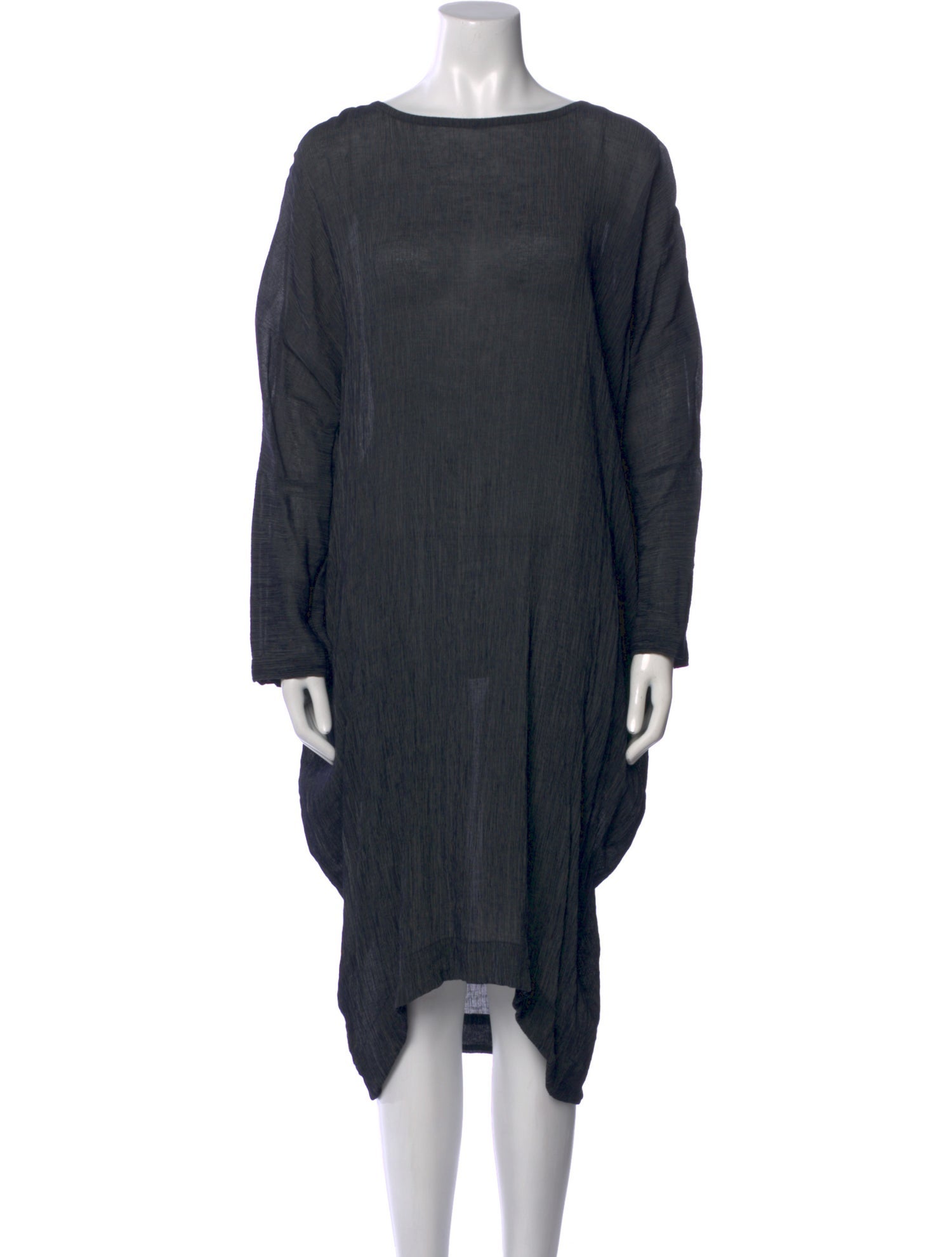 Black Crane Bateau Neckline Midi Length Dress