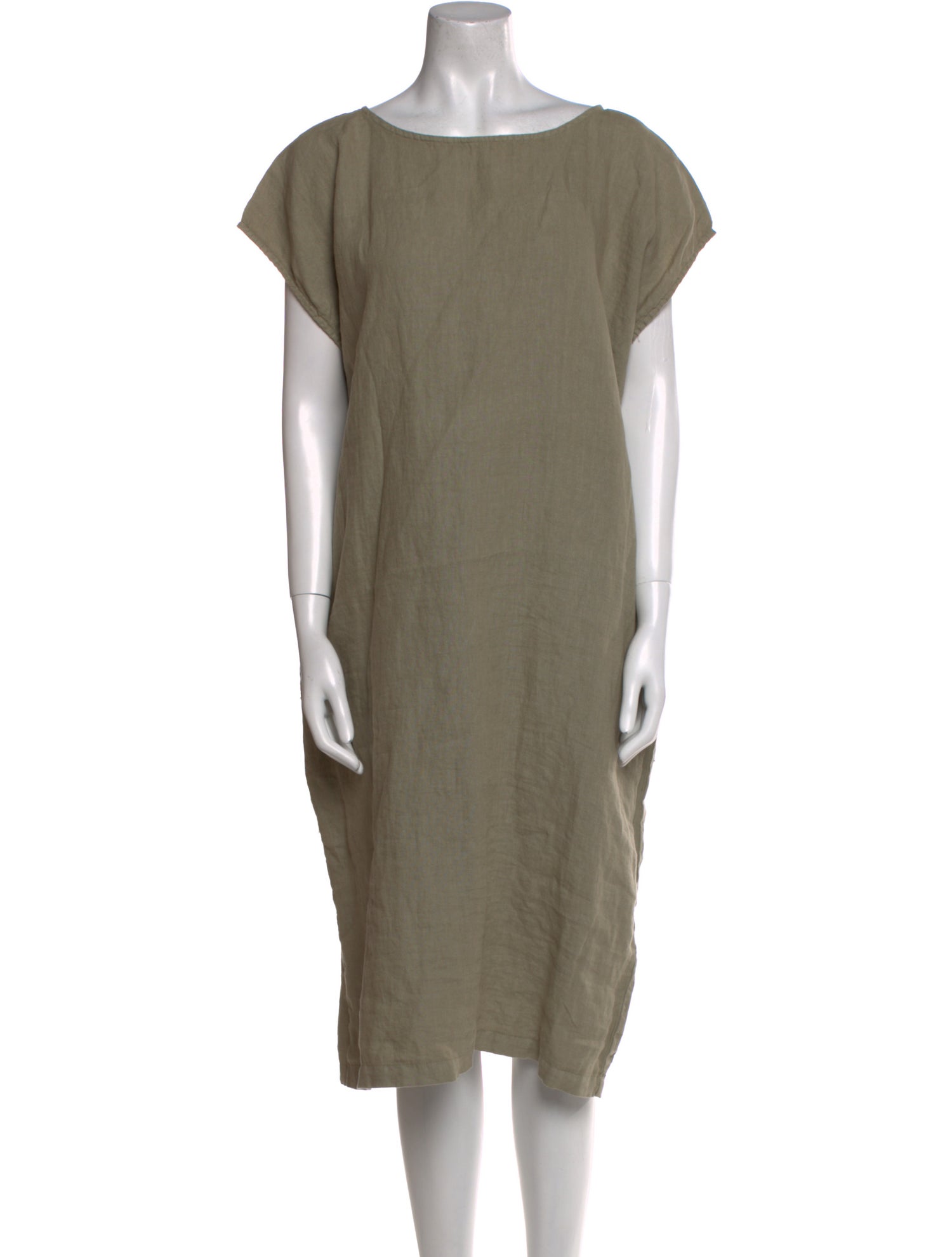 Black Crane Linen Knee-Length Dress