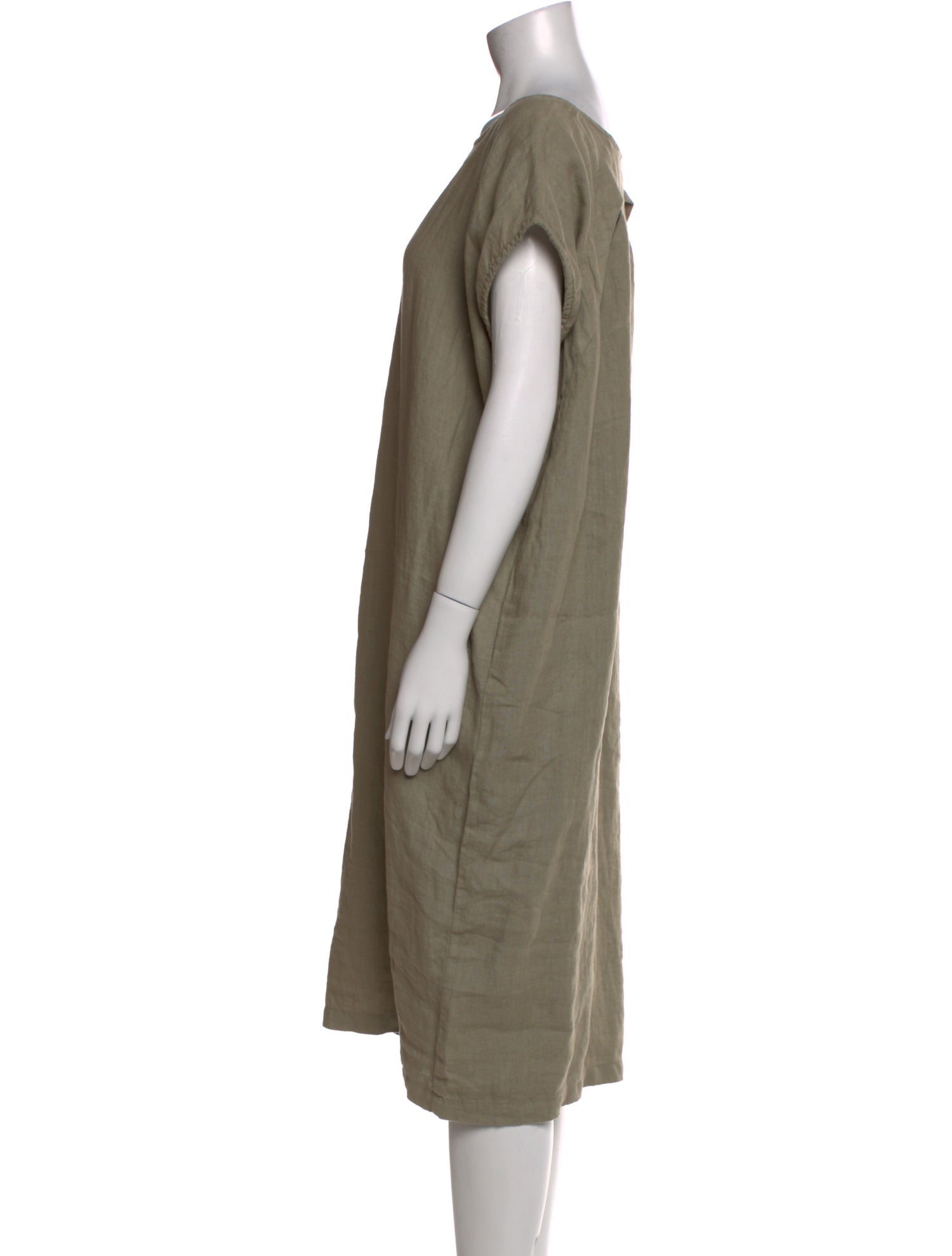 Black Crane Linen Knee-Length Dress