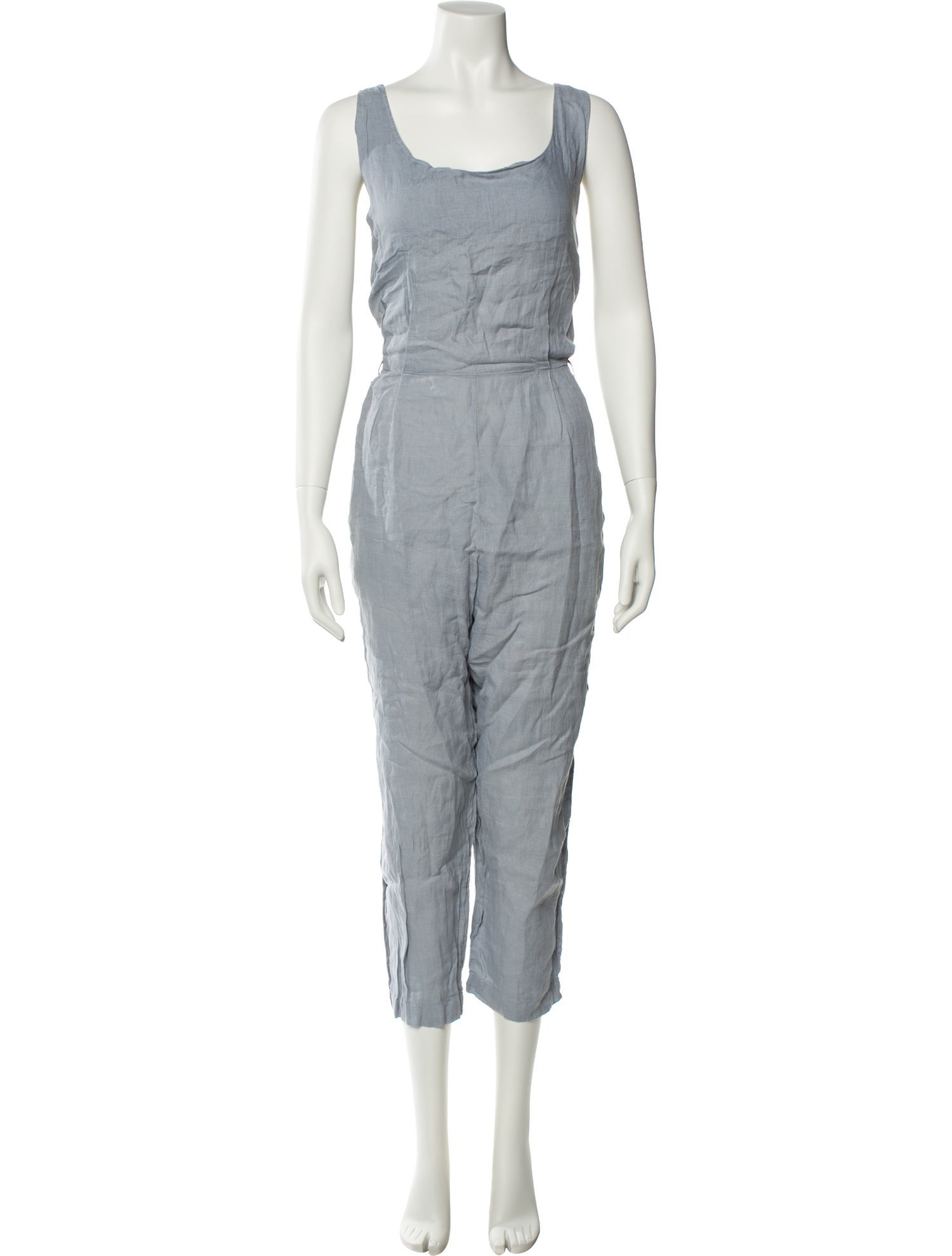 Black Crane Linen Scoop Neck Jumpsuit