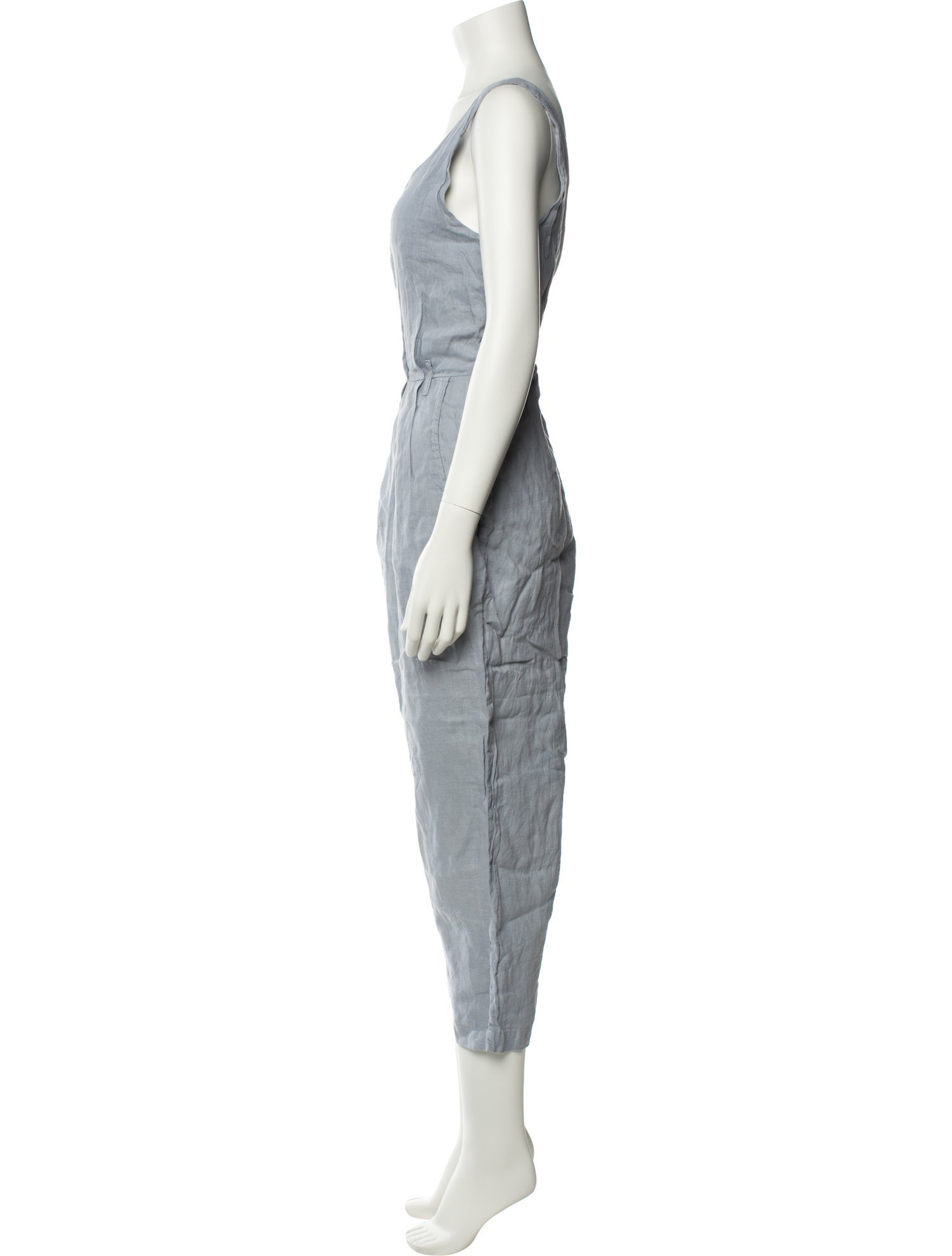 Black Crane Linen Scoop Neck Jumpsuit