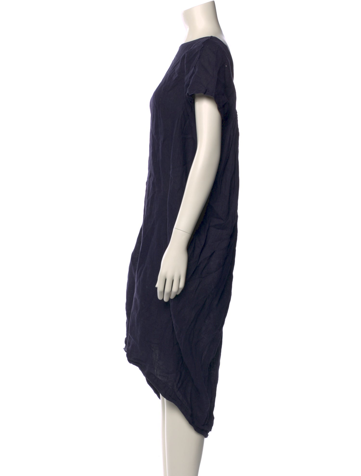 Black Crane Linen Midi Length Dress