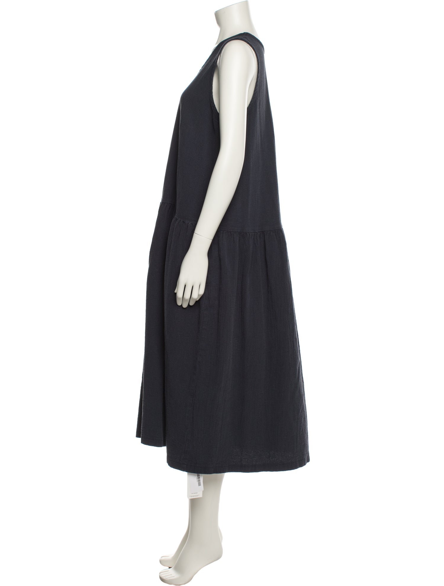 Black Crane Scoop Neck Midi Length Dress