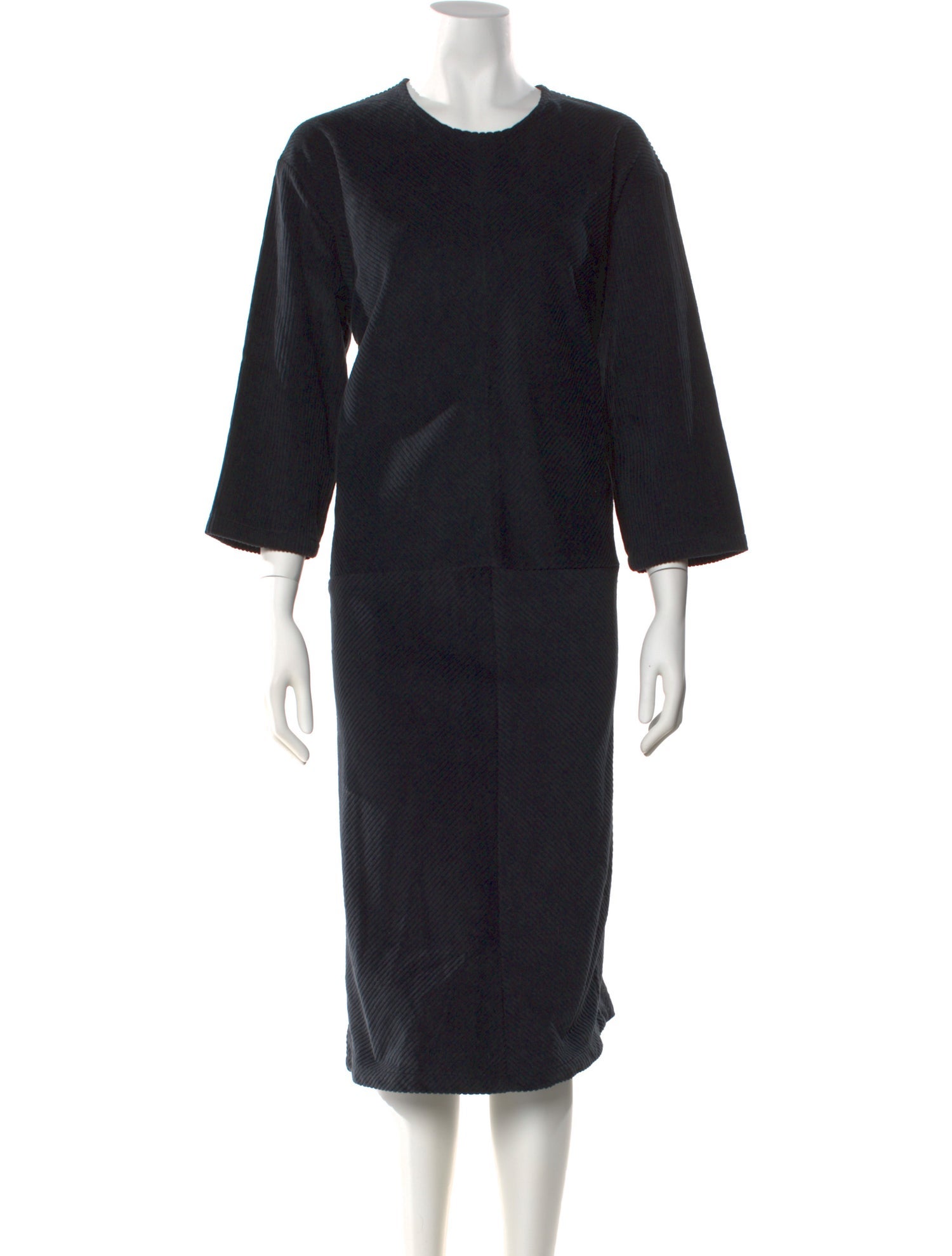 Black Crane Crew Neck Midi Length Dress