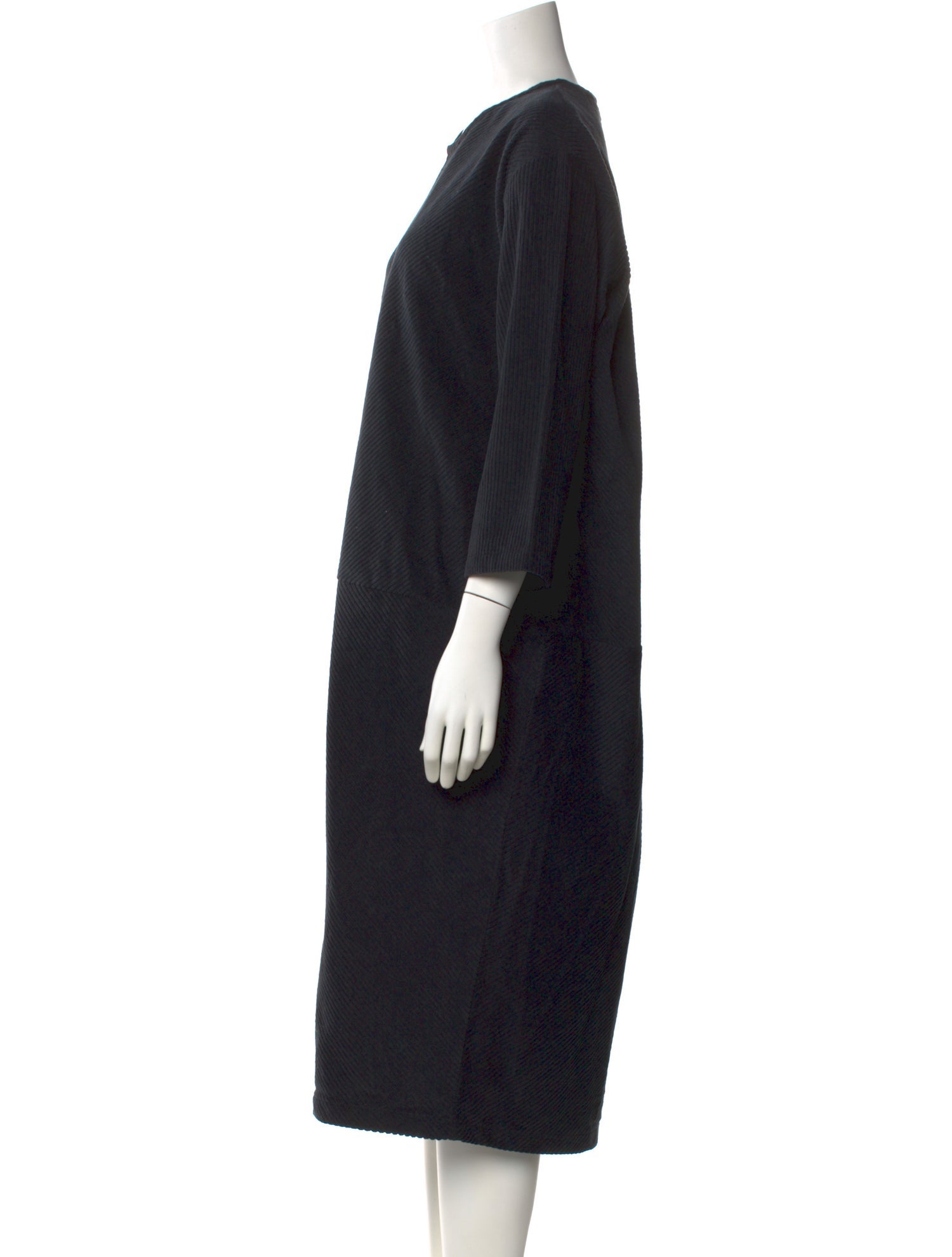 Black Crane Crew Neck Midi Length Dress