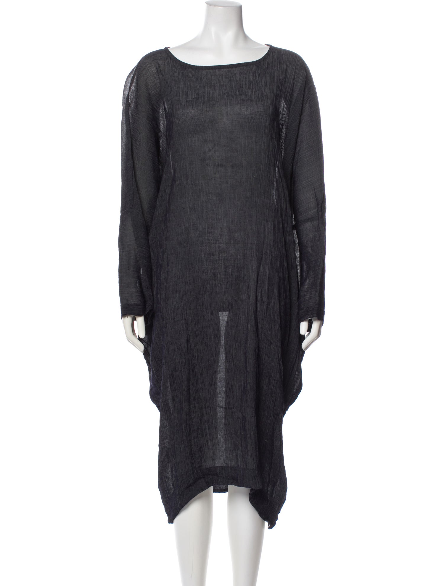 Black Crane Bateau Neckline Midi Length Dress