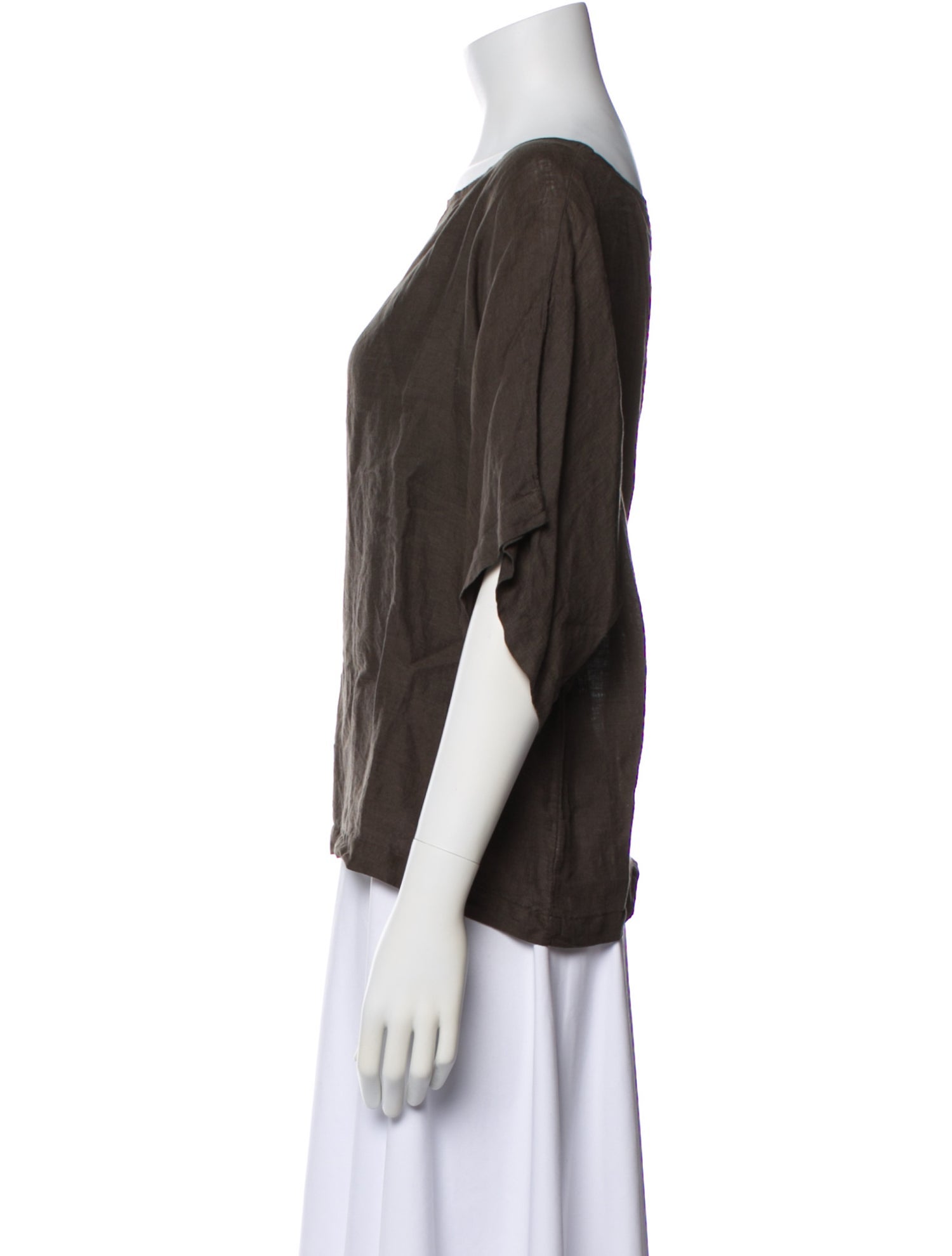 Black Crane Linen Bateau Neckline Top