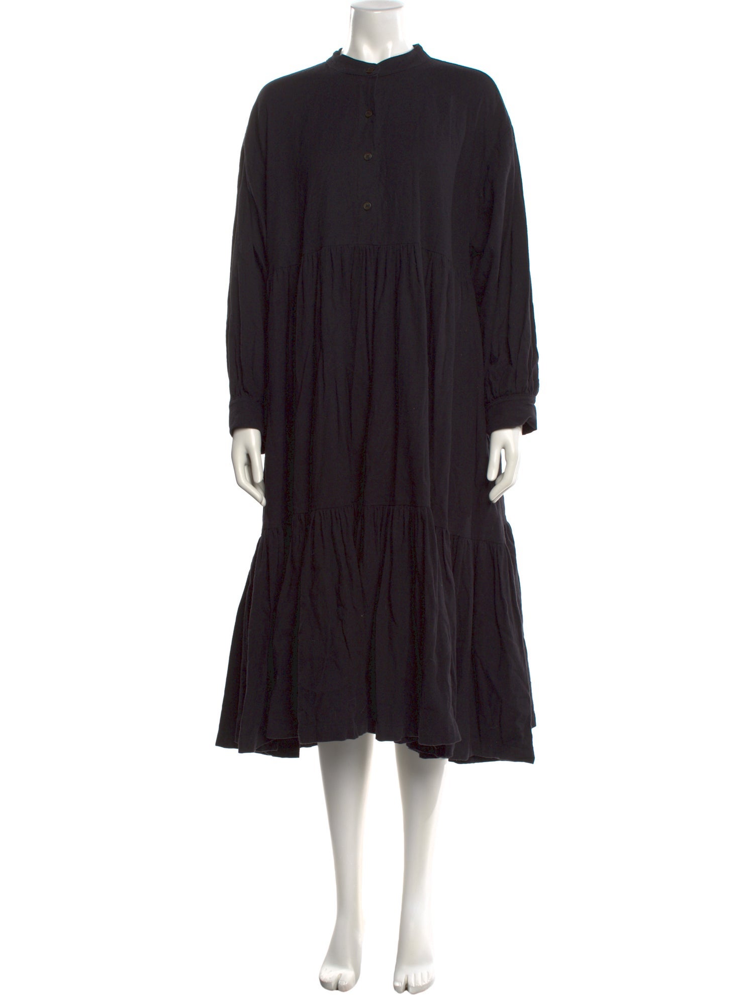 Black Crane Mock Neck Midi Length Dress