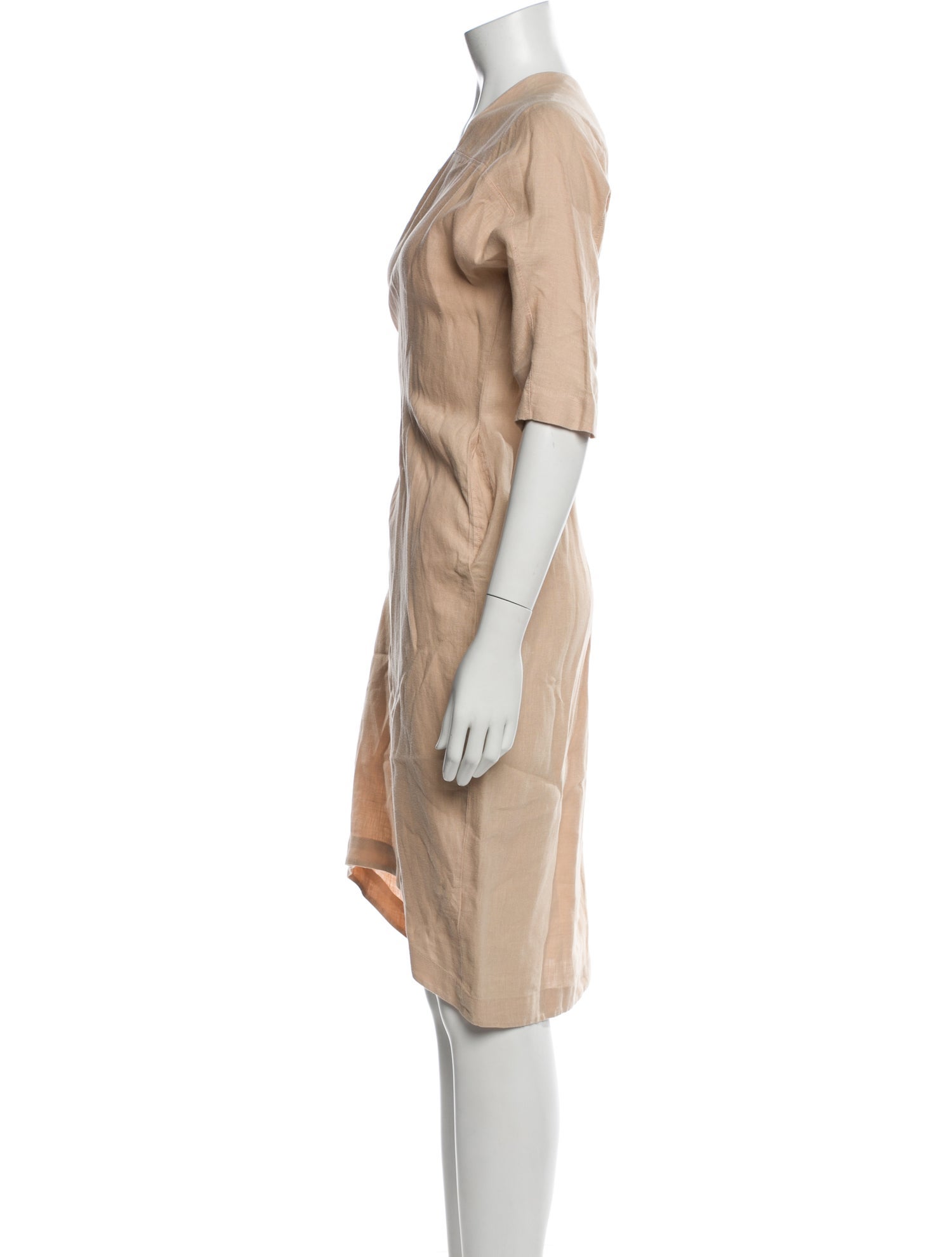 Black Crane Linen Midi Length Dress