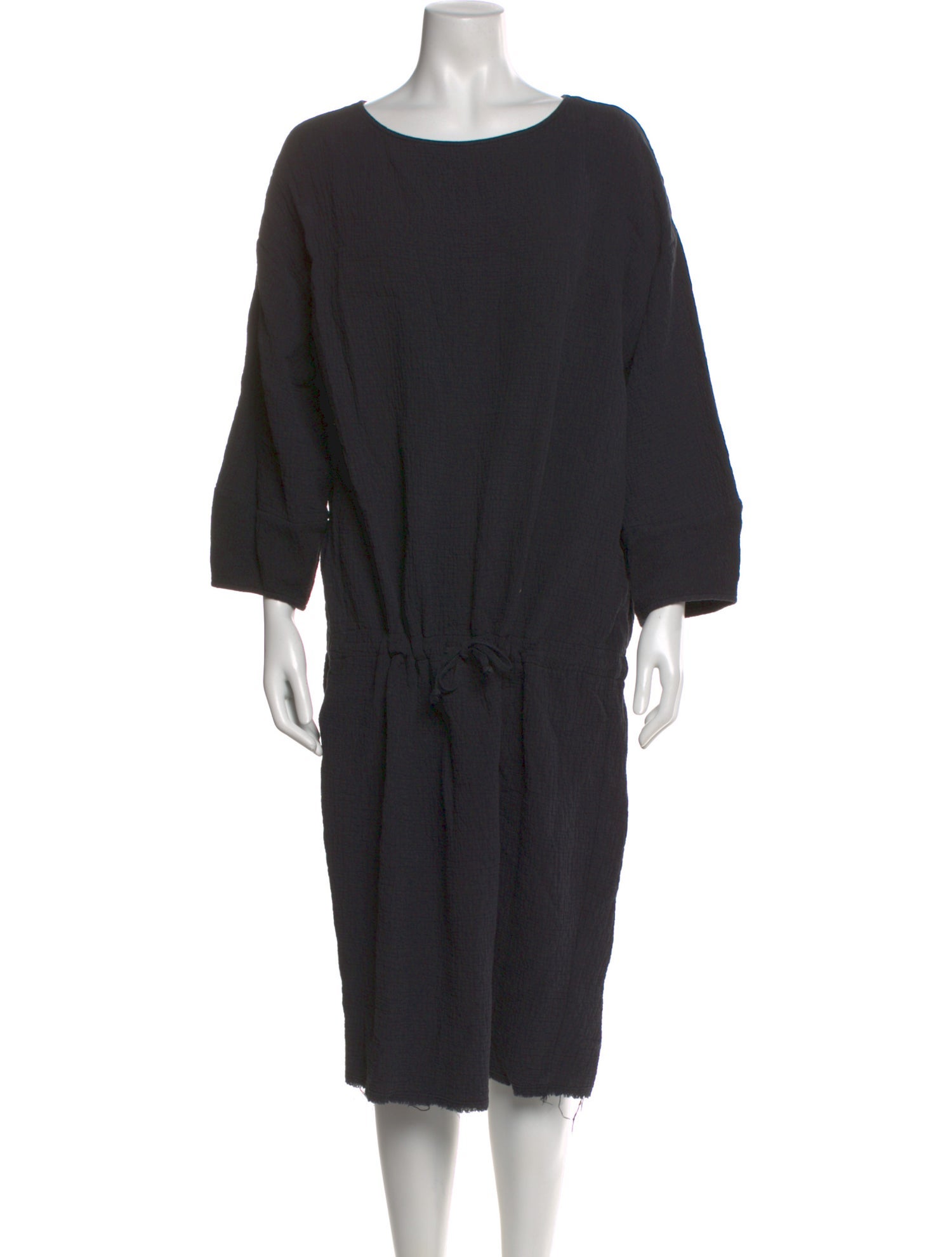 Black Crane Scoop Neck Midi Length Dress