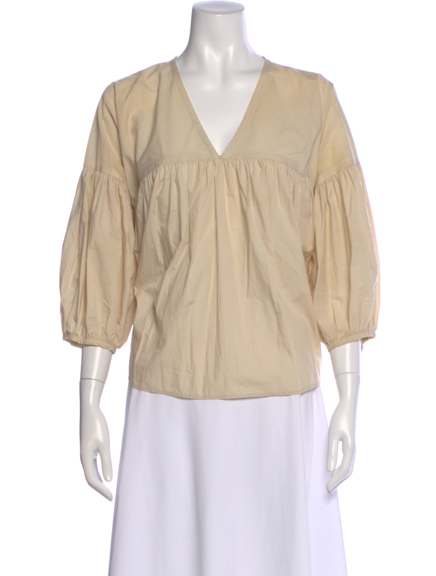 Black Crane V-Neck Three-Quarter Sleeve Blouse