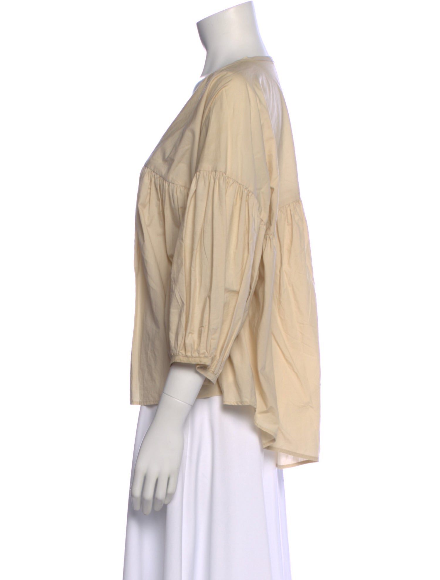 Black Crane V-Neck Three-Quarter Sleeve Blouse