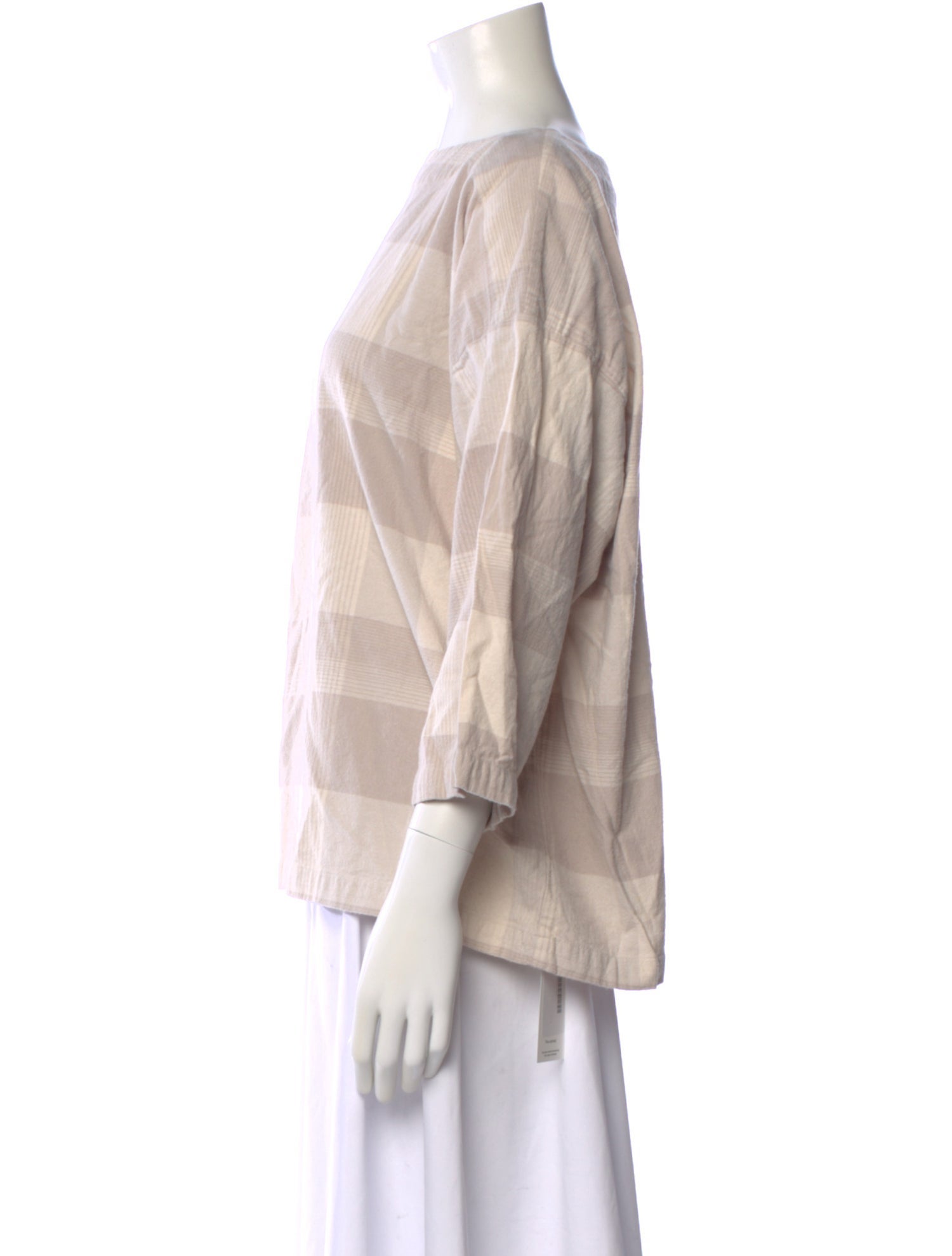 Black Crane Plaid Print Bateau Neckline Top