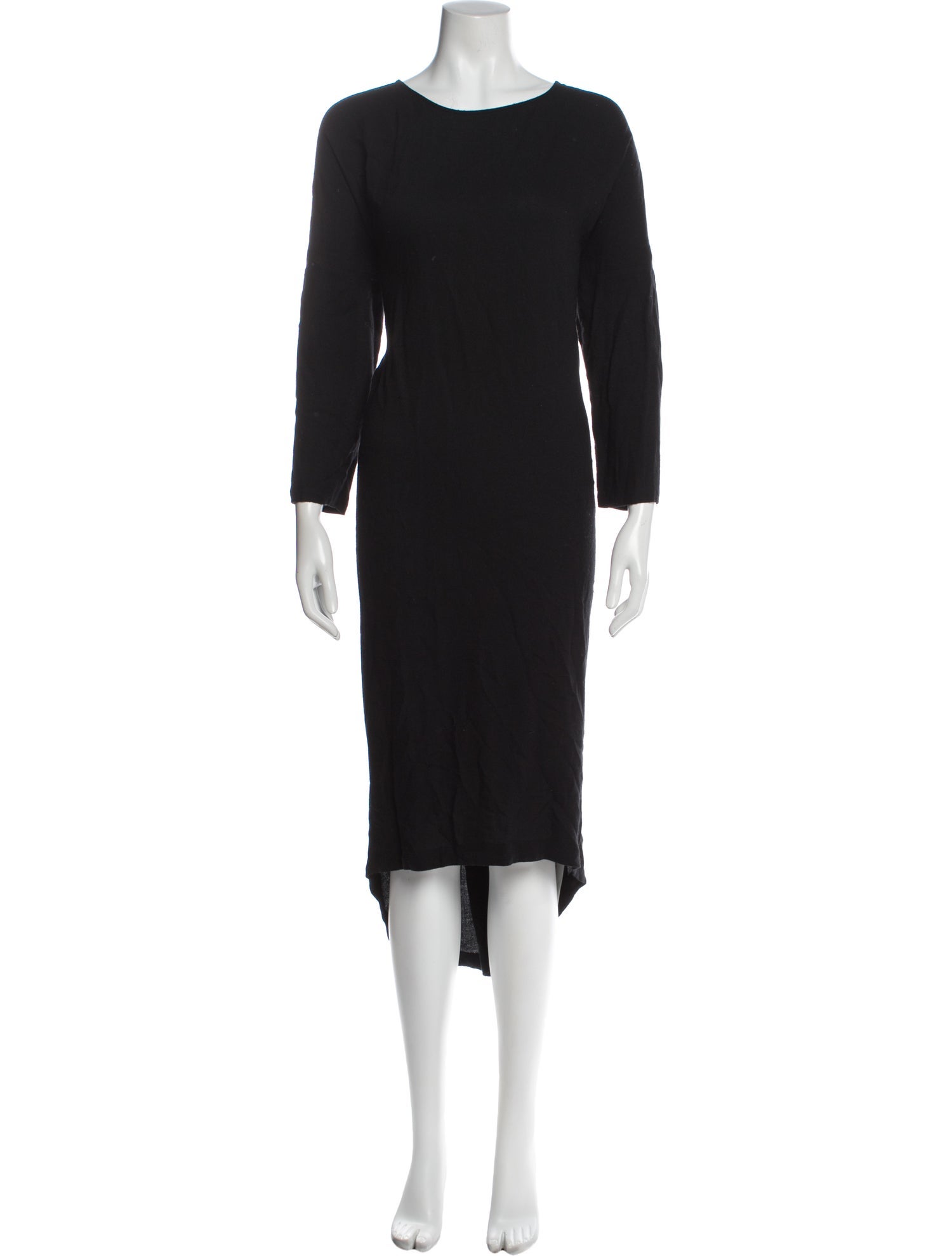 Black Crane Crew Neck Long Dress