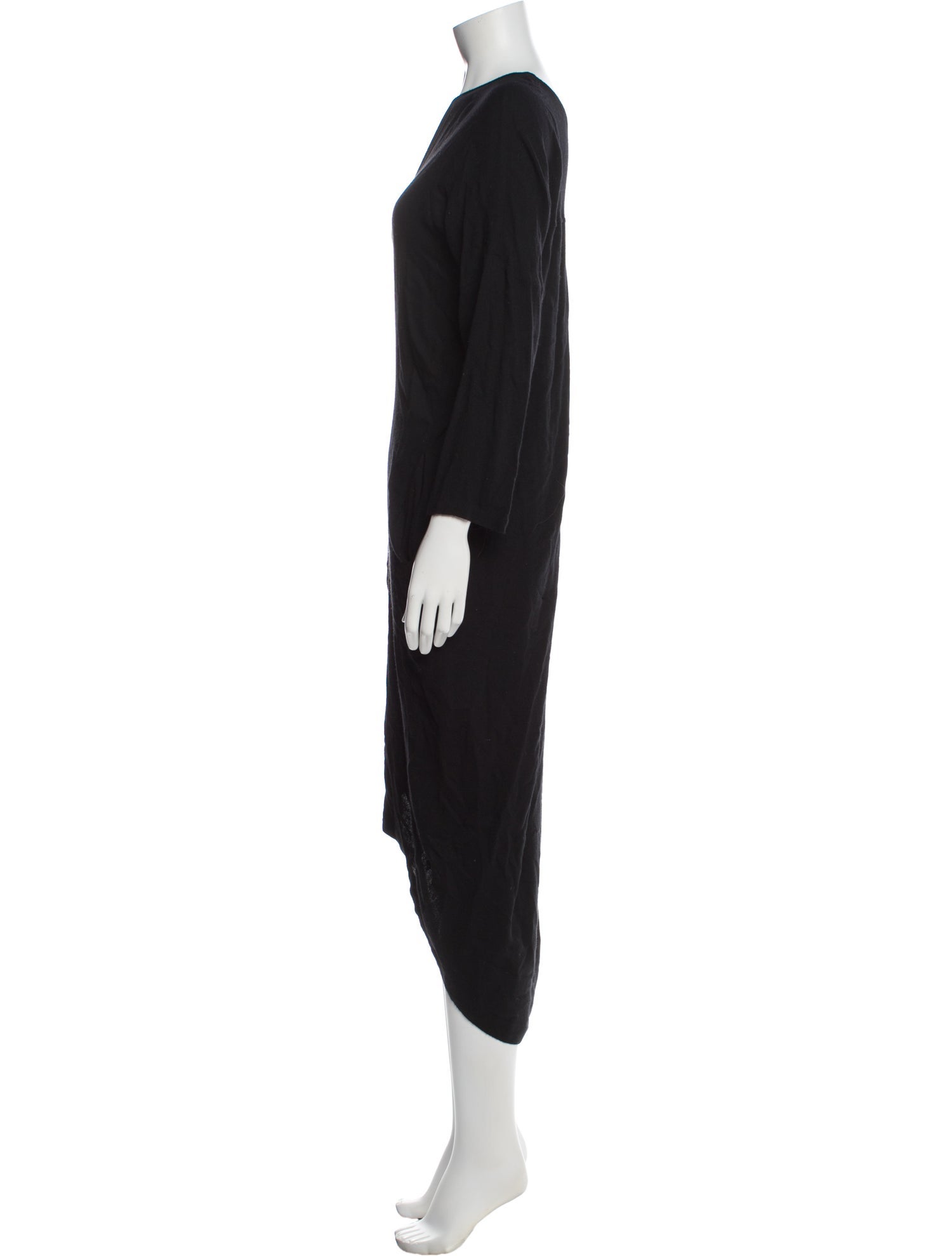 Black Crane Crew Neck Long Dress