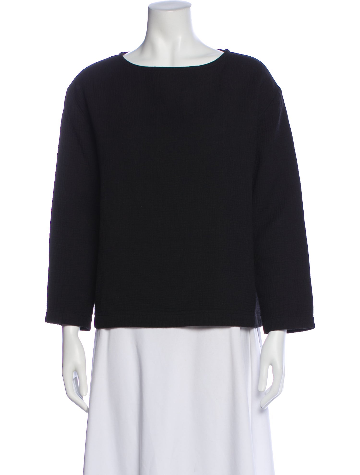 Black Crane Crew Neck Three-Quarter Sleeve Top