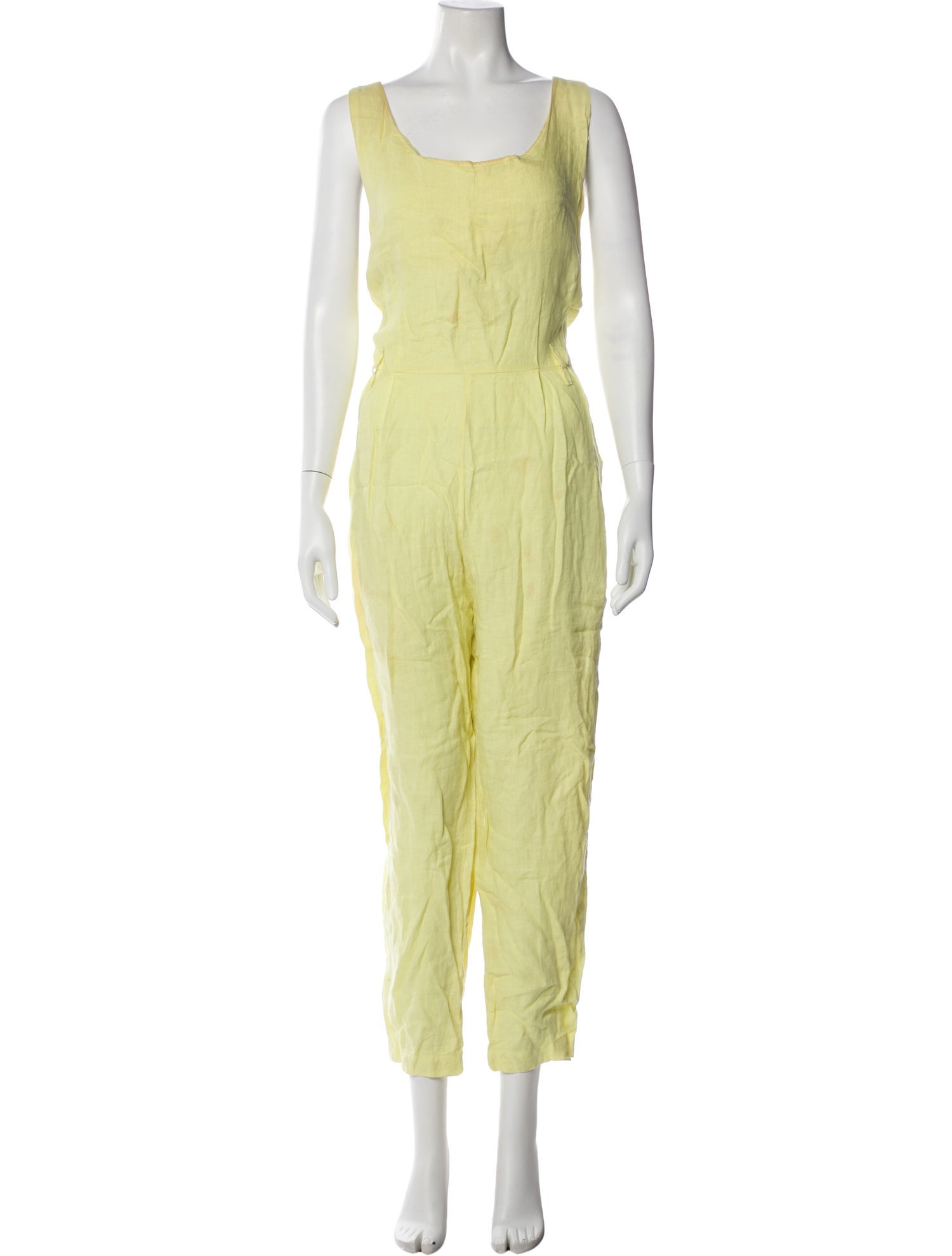 Black Crane Linen Scoop Neck Jumpsuit