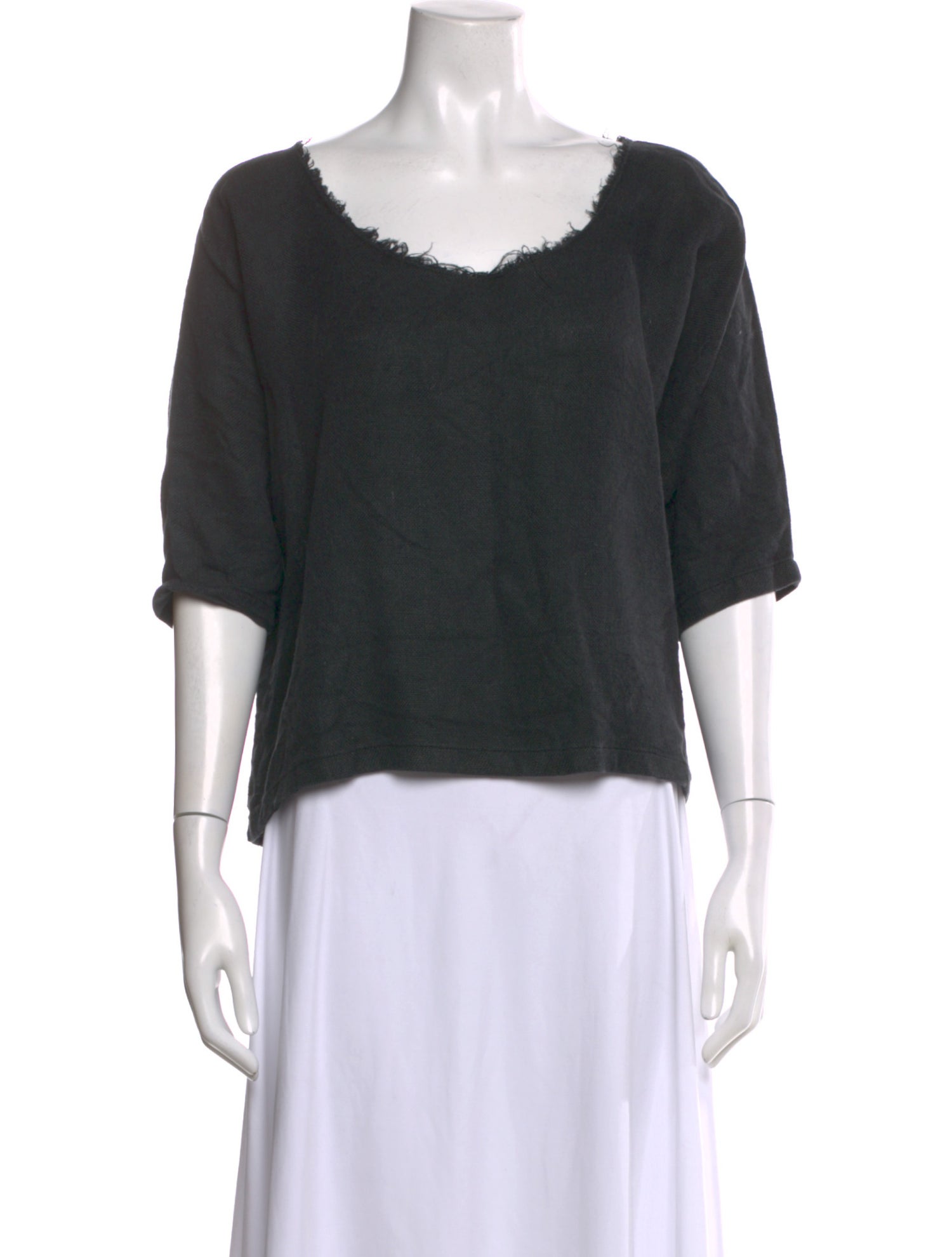 Black Crane Linen Scoop Neck Top
