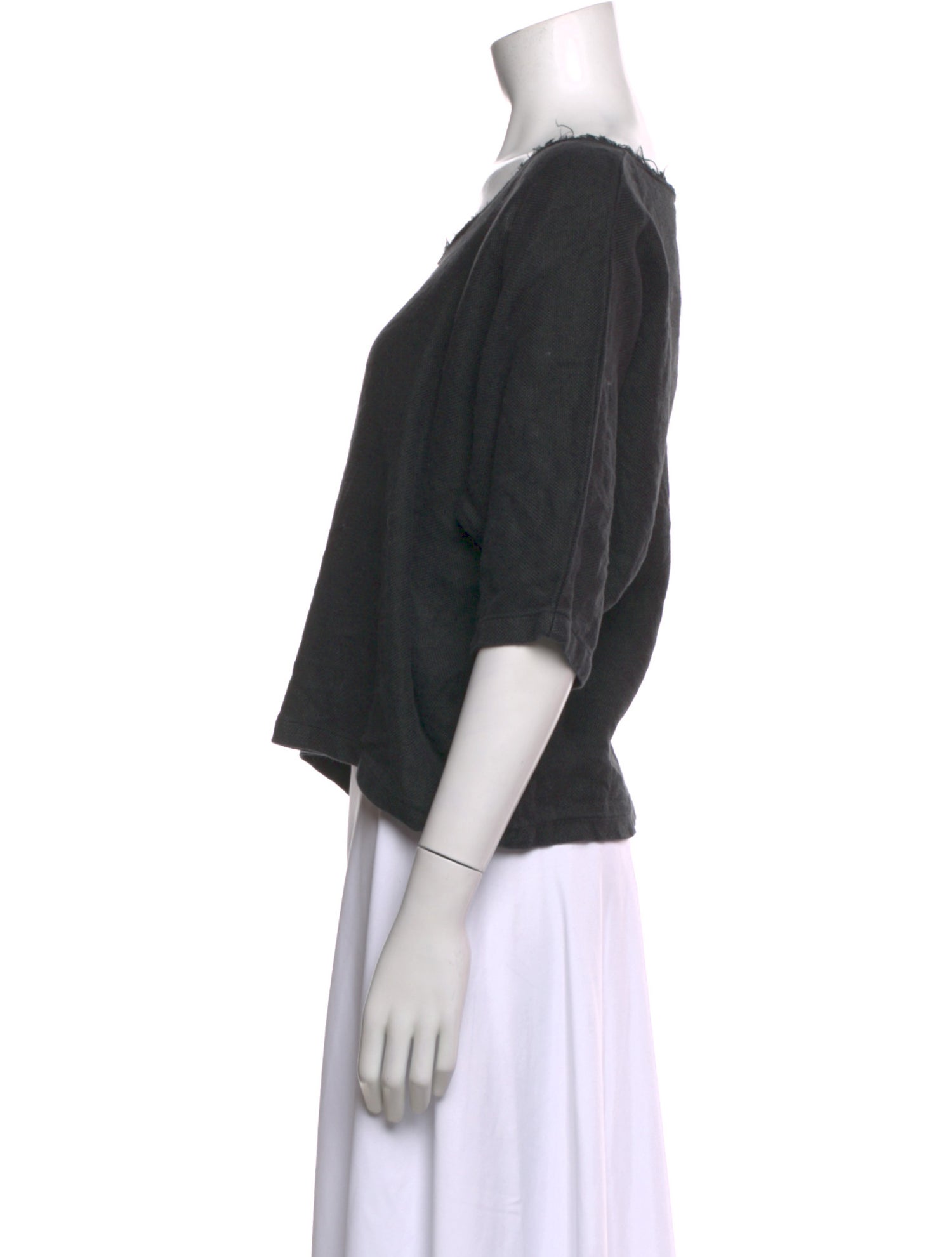 Black Crane Linen Scoop Neck Top